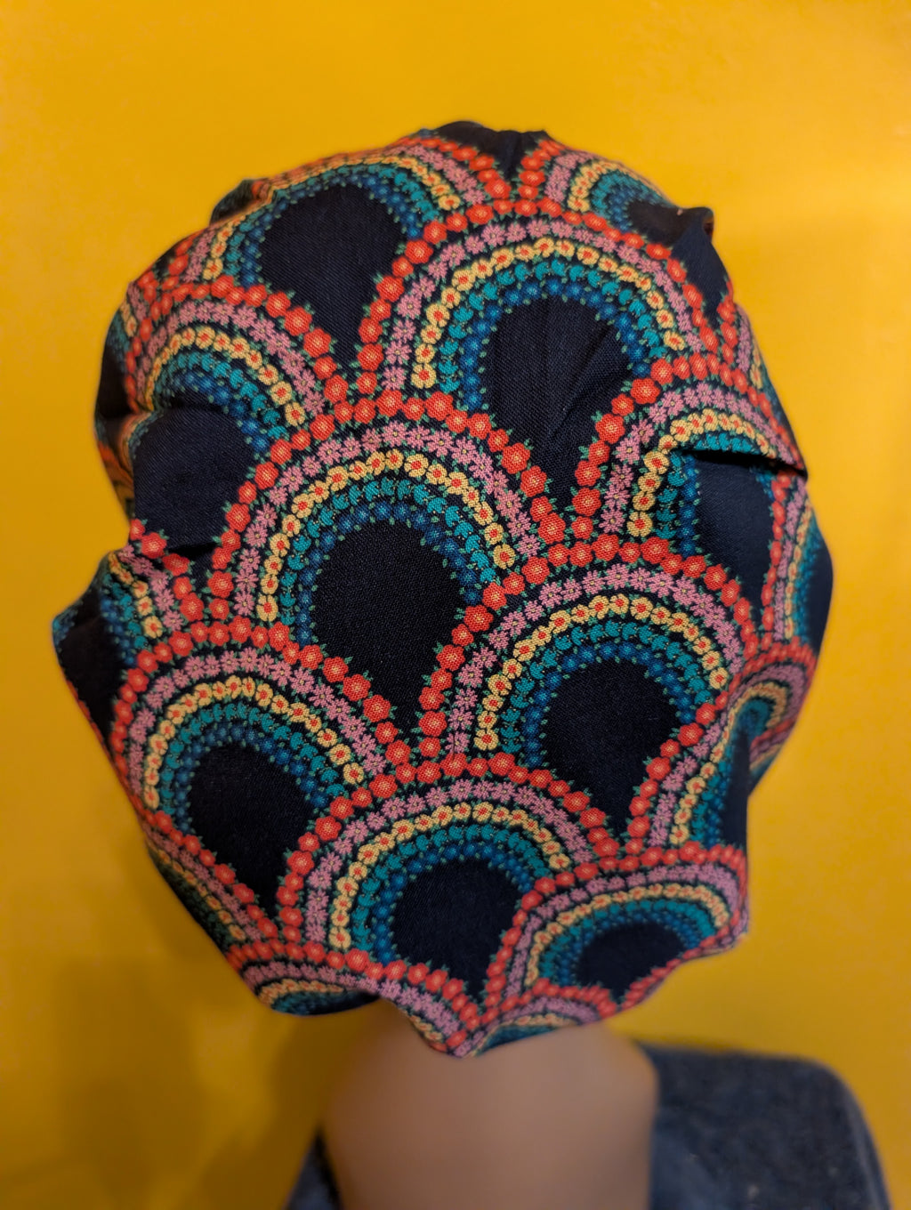 Pink/Yellow/Blue Satin Lined Bouffant Style Hat