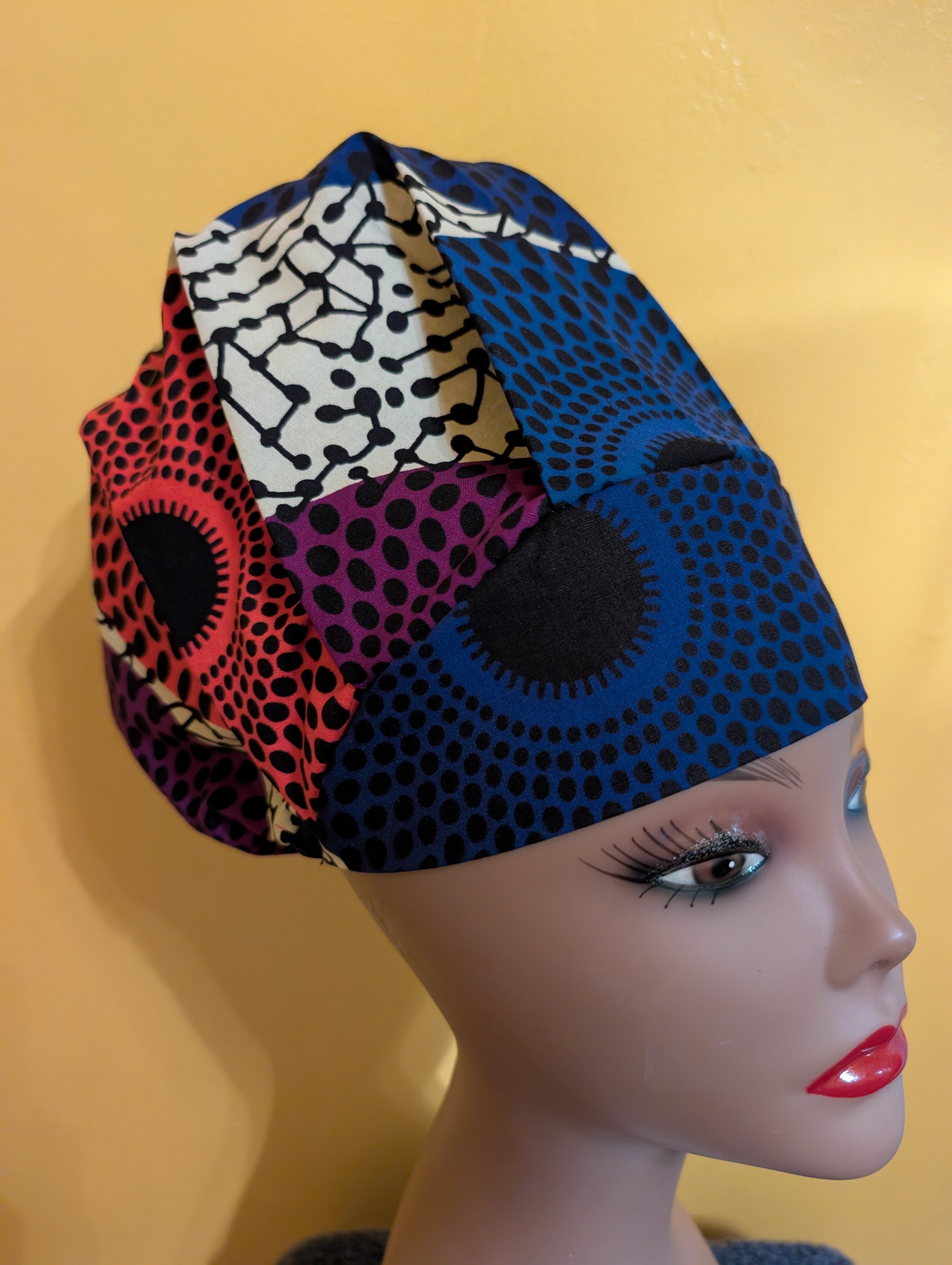 Blue/Orange/Purple/Cream Satin Lined Bouffant Style Hat