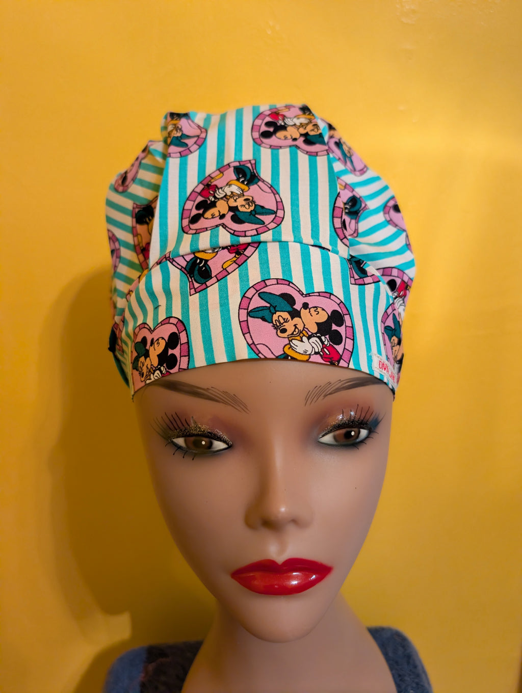 Teal/Purple/White/Black Minnie/Mickey Satin Lined Bouffant Style Hat