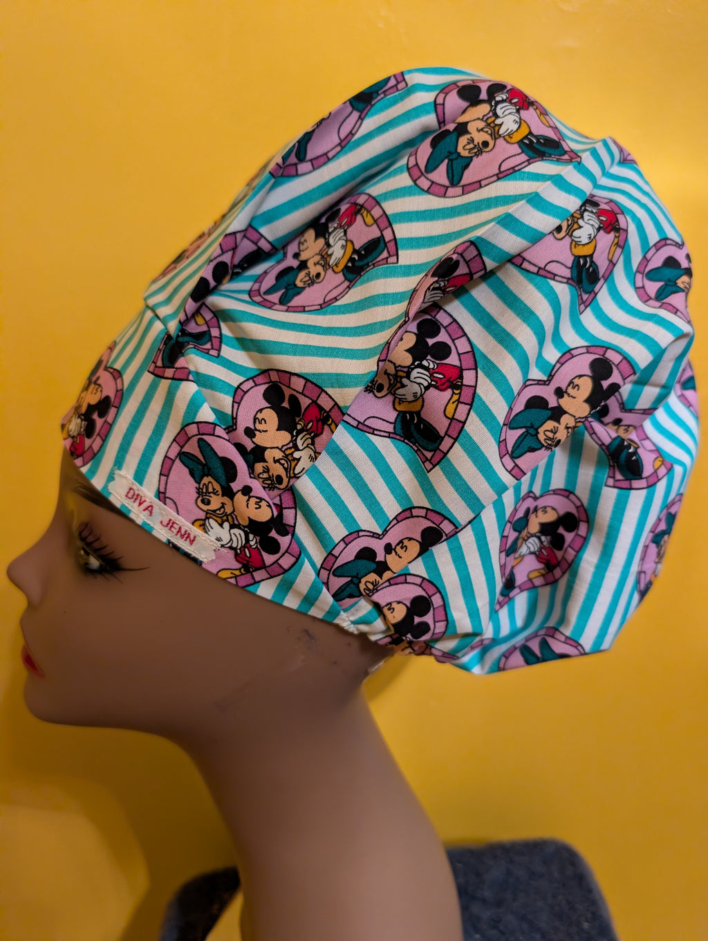 Teal/Purple/White/Black Minnie/Mickey Satin Lined Bouffant Style Hat