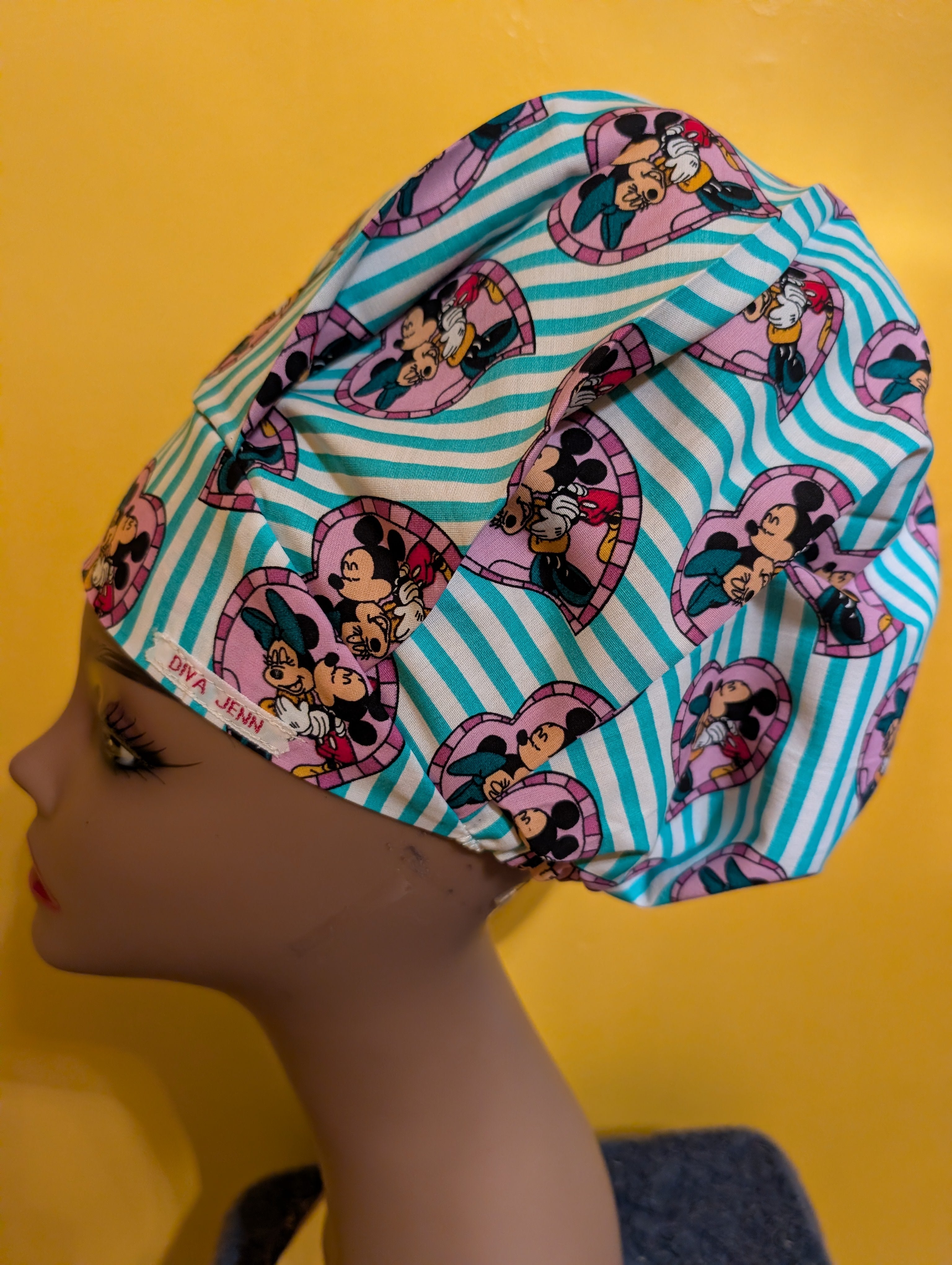 Teal/Purple/White/Black Minnie/Mickey Satin Lined Bouffant Style Hat