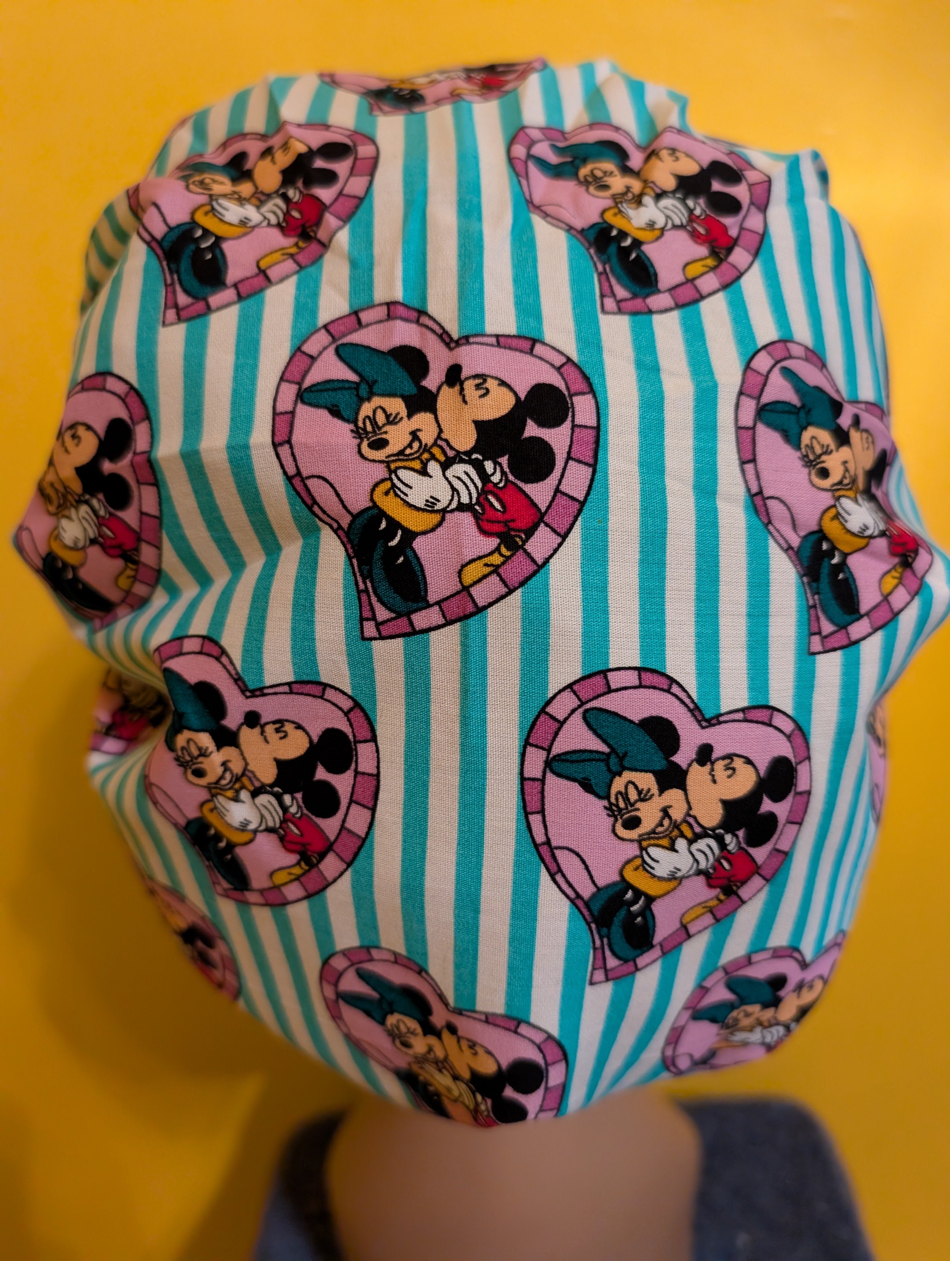 Teal/Purple/White/Black Minnie/Mickey Satin Lined Bouffant Style Hat