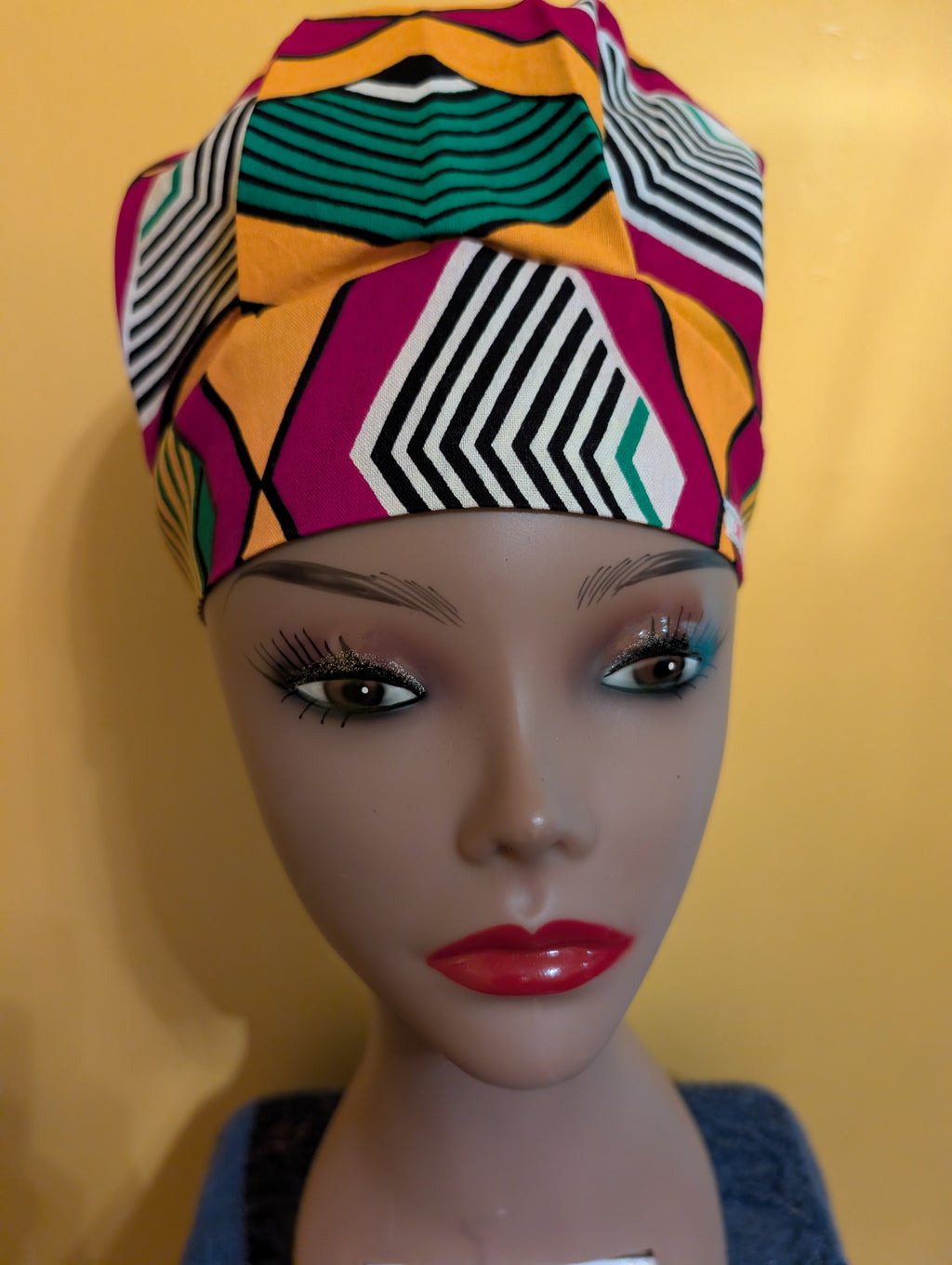 Goldish Yellow/Green/Red/Black Satin Lined Bouffant Style Hat