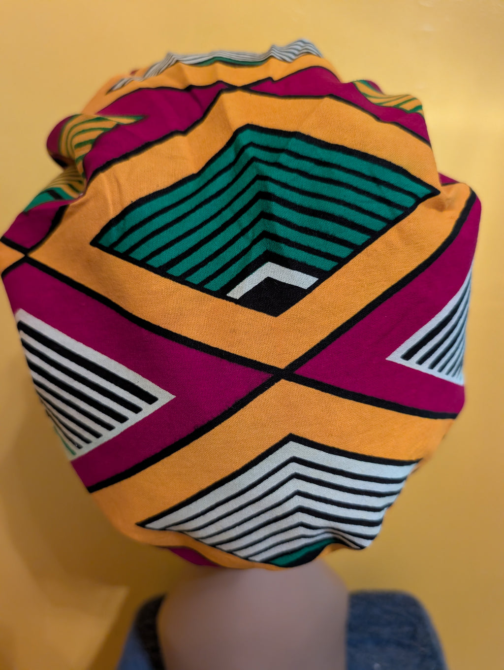 Goldish Yellow/Green/Red/Black Satin Lined Bouffant Style Hat