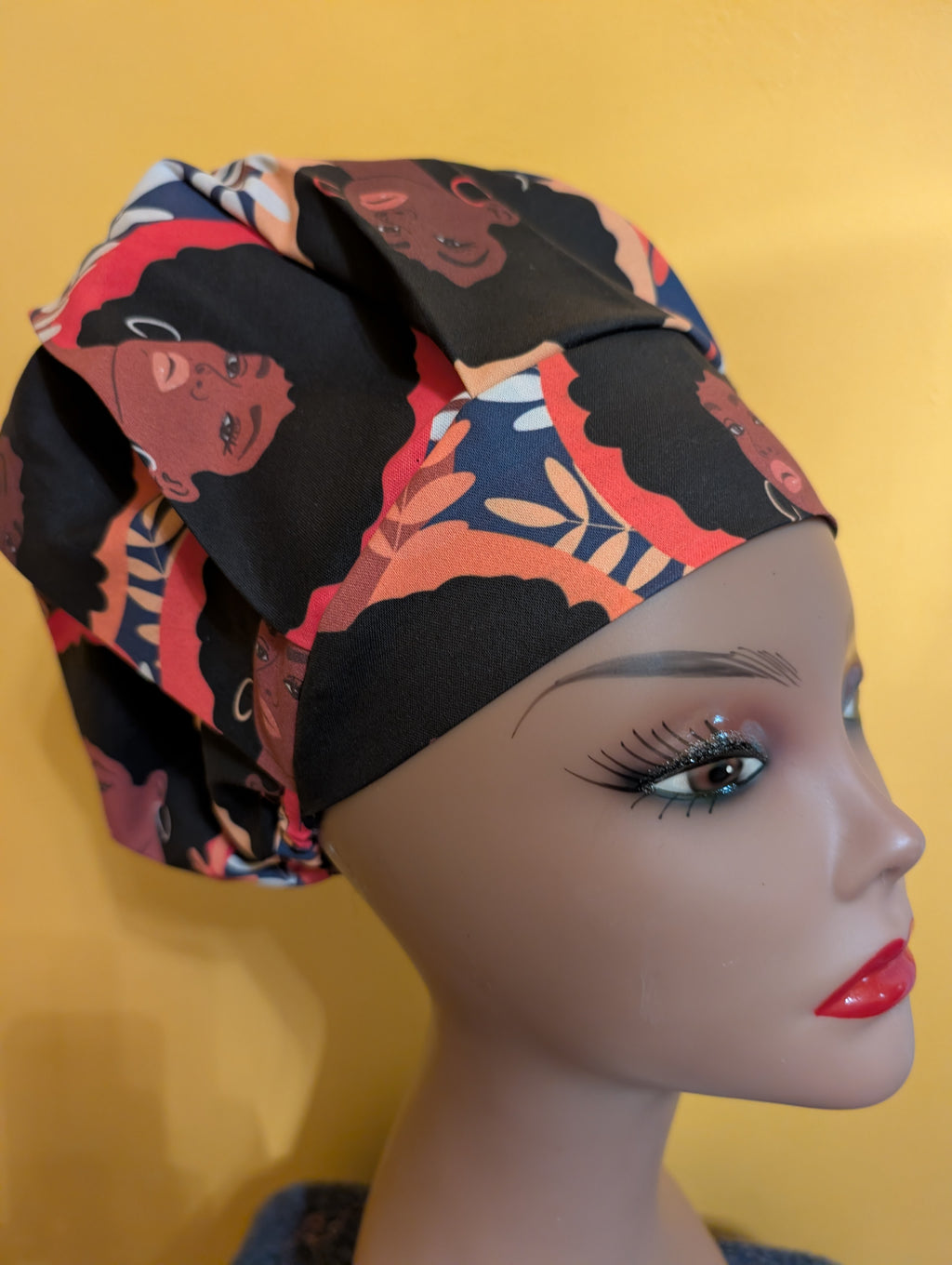 Orange/Blue/Beige/White Satin Lined Bouffant Style Hat