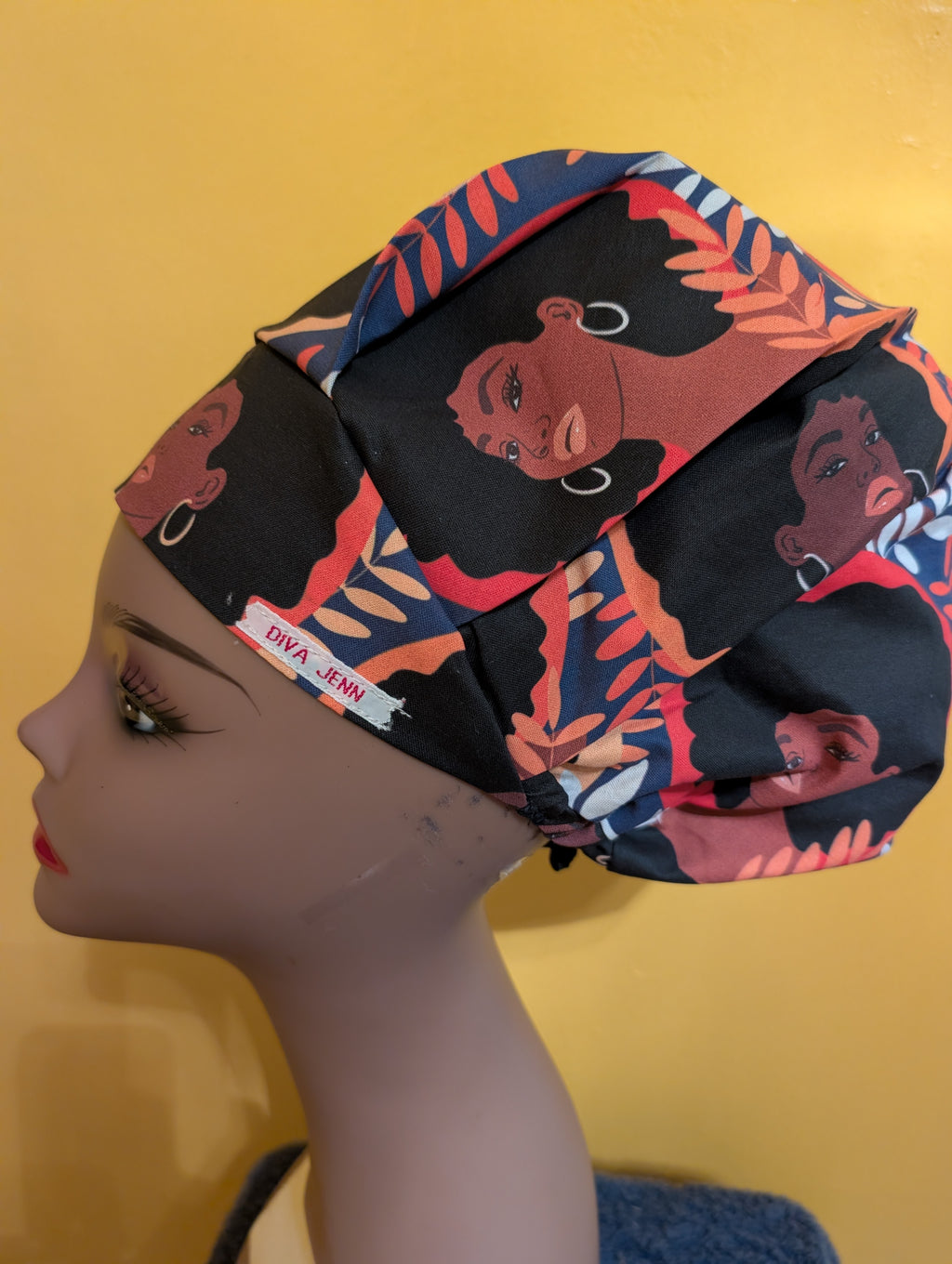 Orange/Blue/Beige/White Satin Lined Bouffant Style Hat