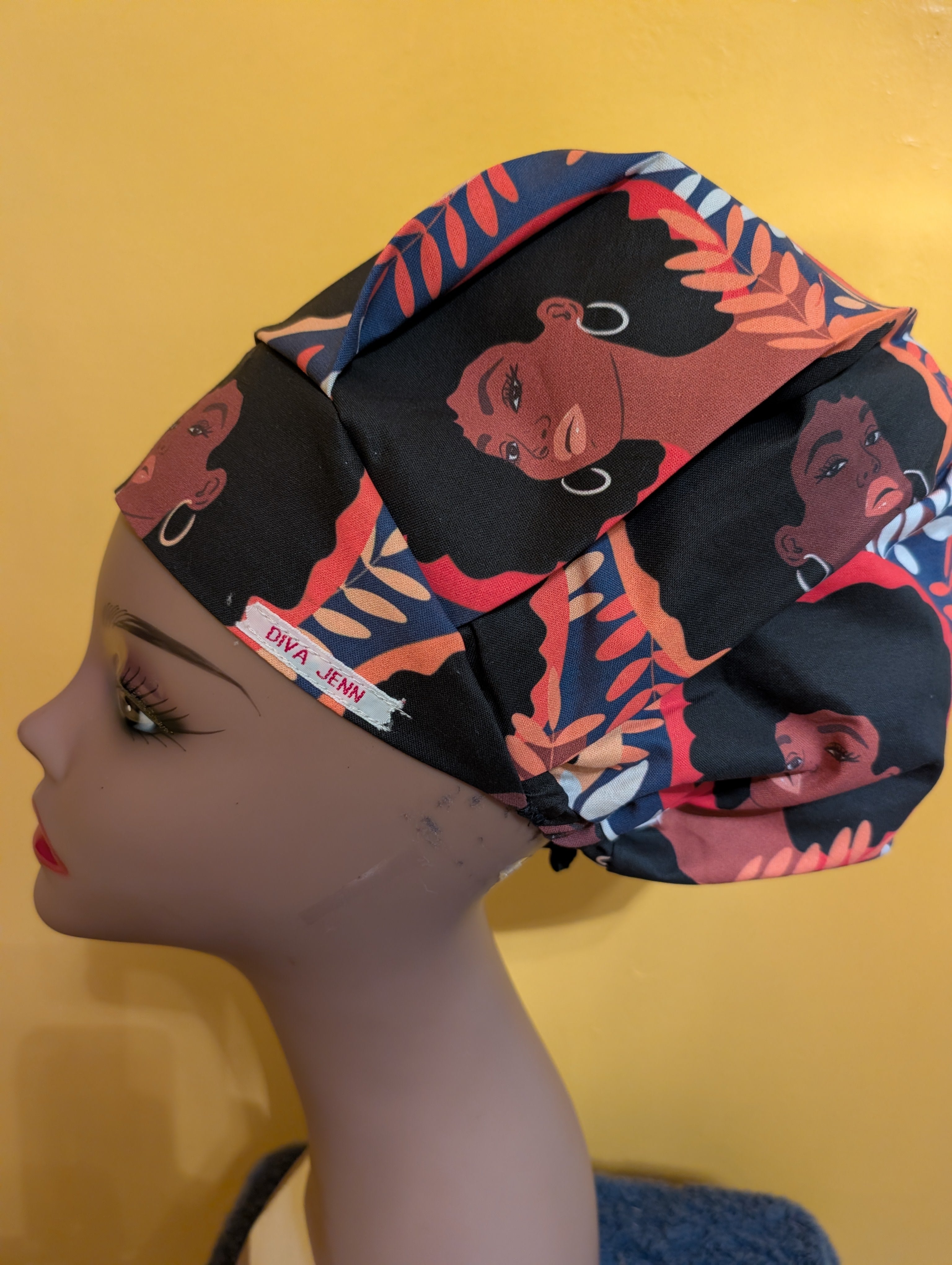 Orange/Blue/Beige/White Satin Lined Bouffant Style Hat
