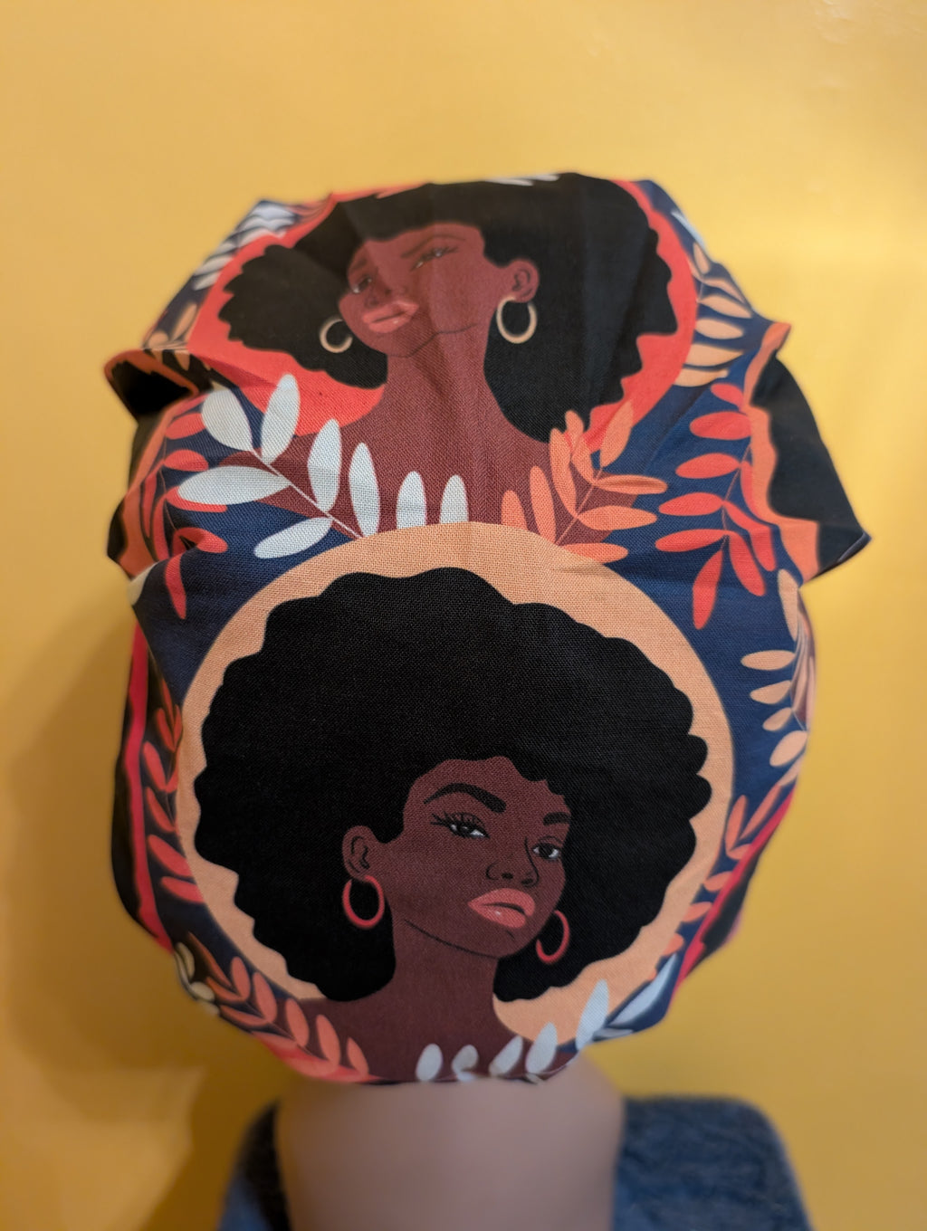 Orange/Blue/Beige/White Satin Lined Bouffant Style Hat
