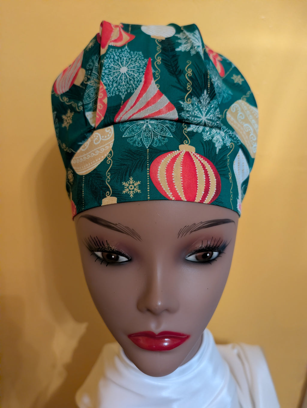 Green Christmas themed Sating lined Bouffant Style Hat