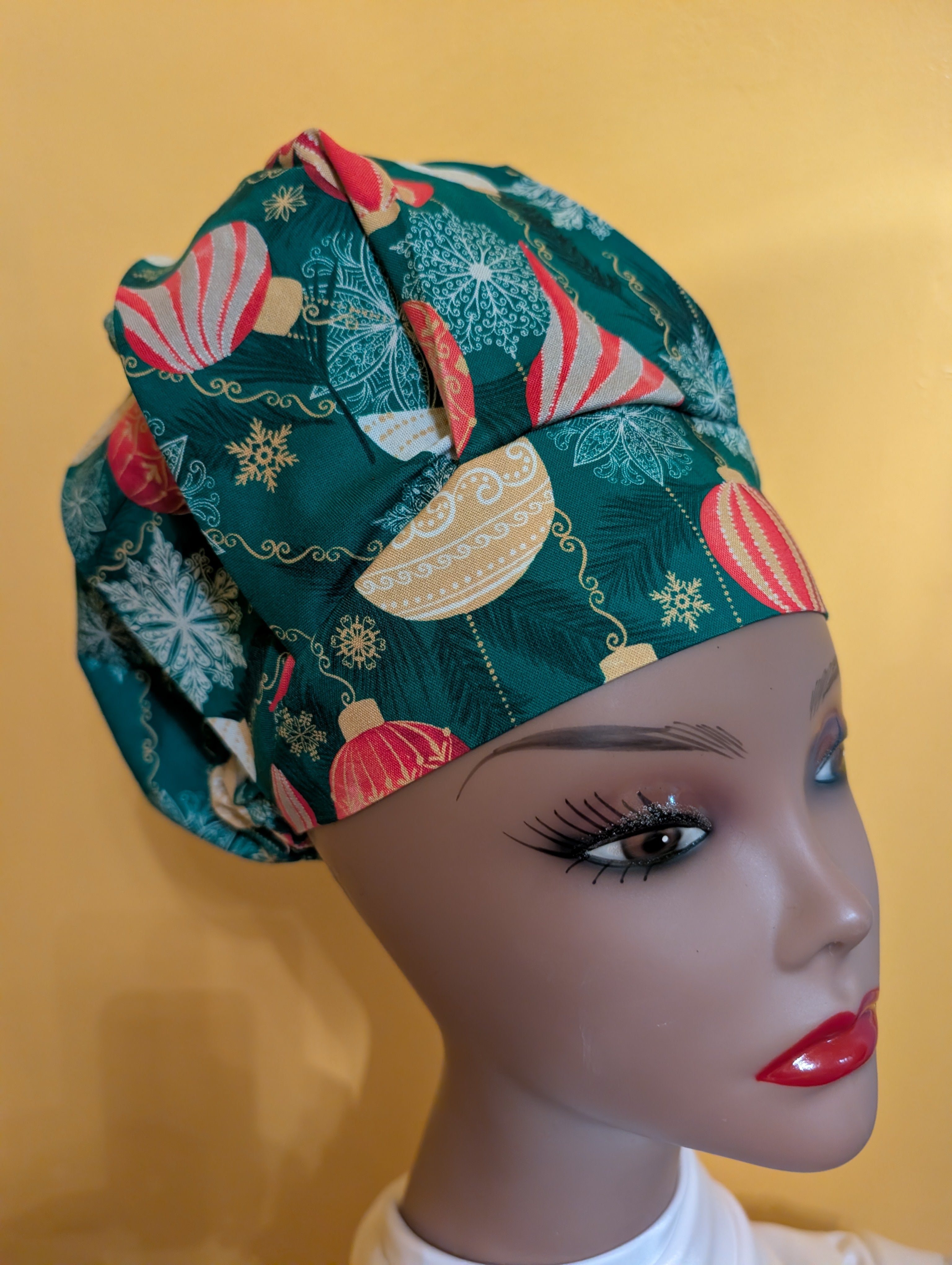 Green Christmas themed Sating lined Bouffant Style Hat