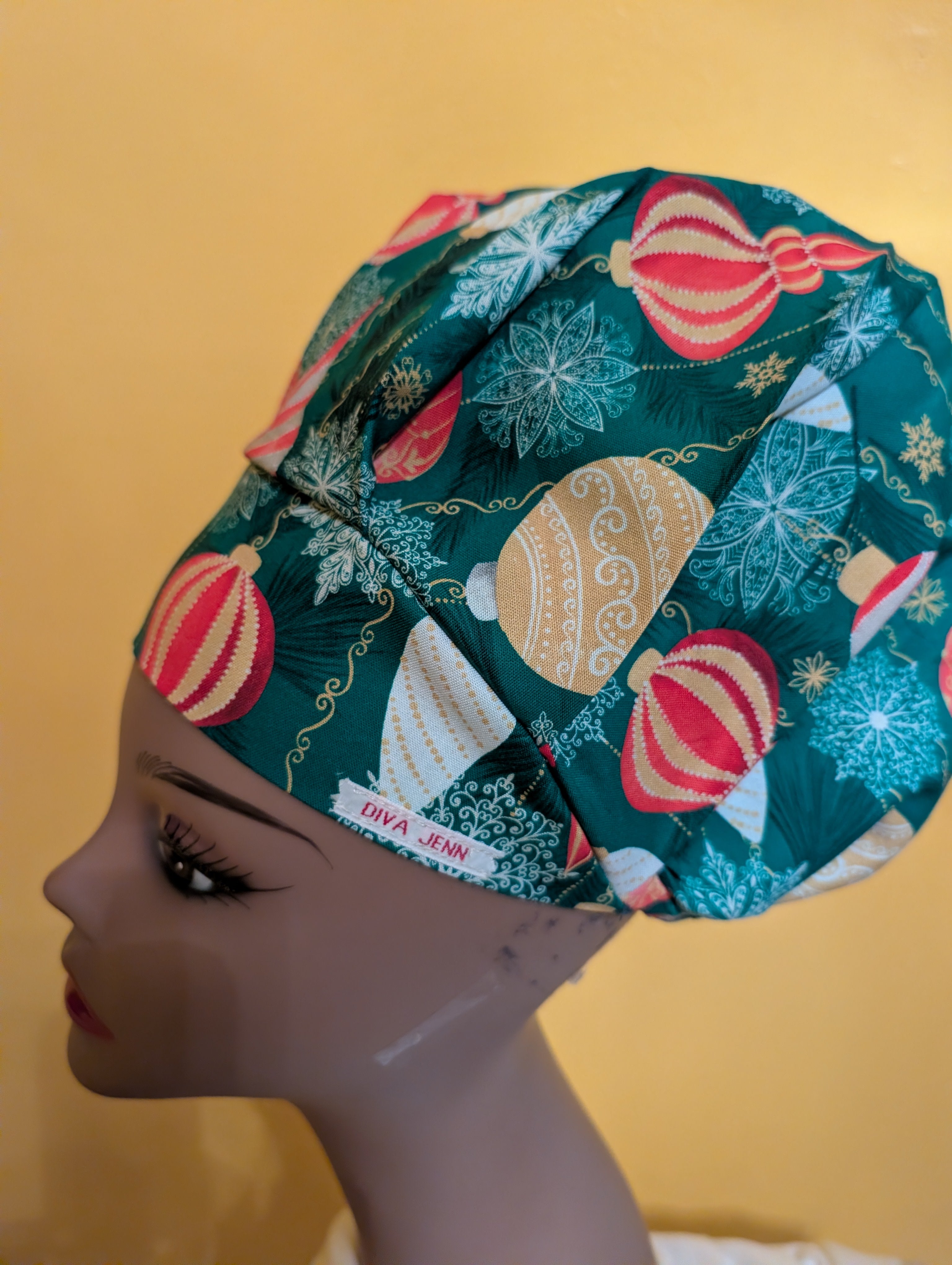 Green Christmas themed Sating lined Bouffant Style Hat