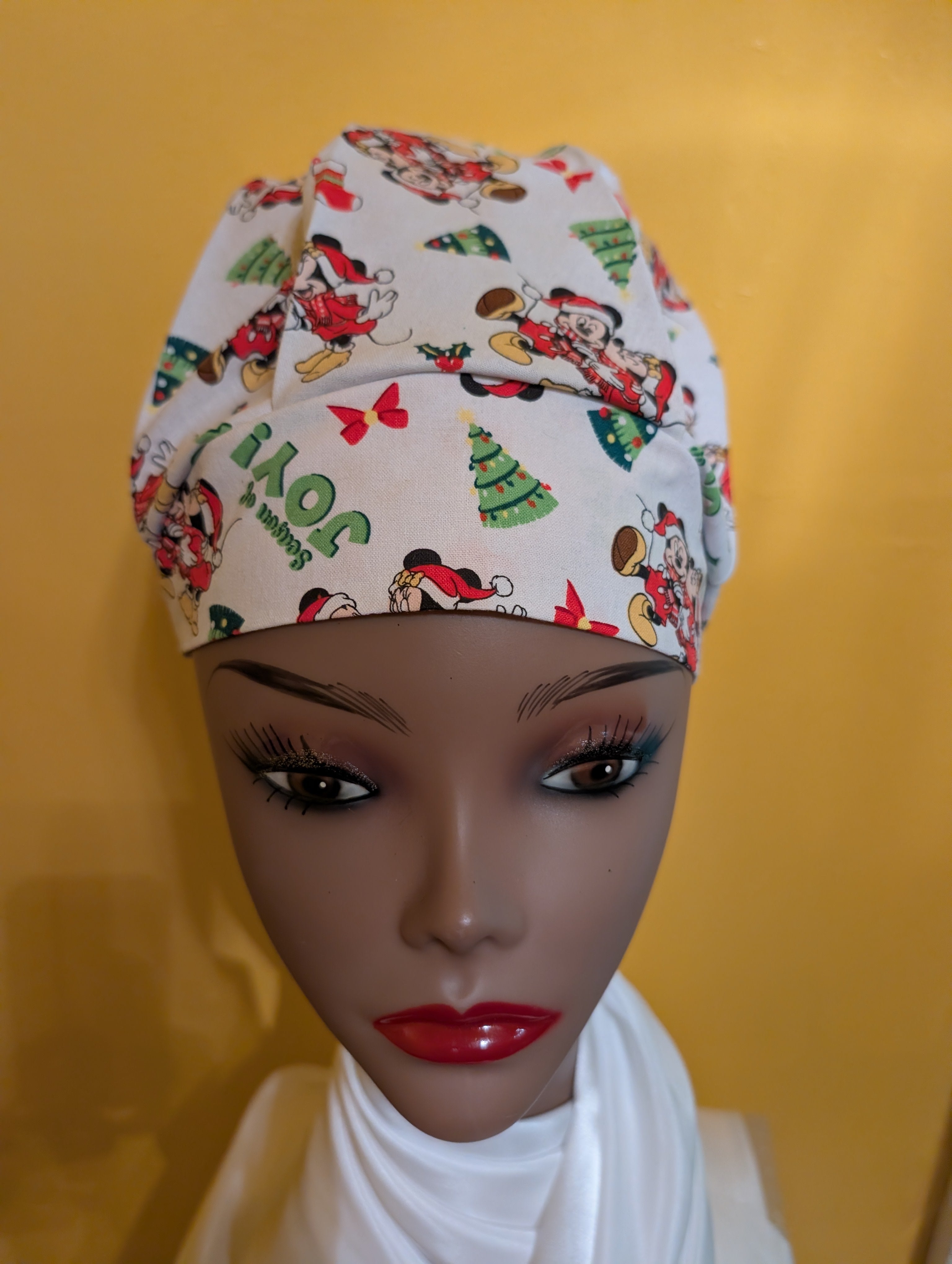Minnie/Mickey Christmas Themed Red/Green/White Satin Lined Bouffant Style Hat