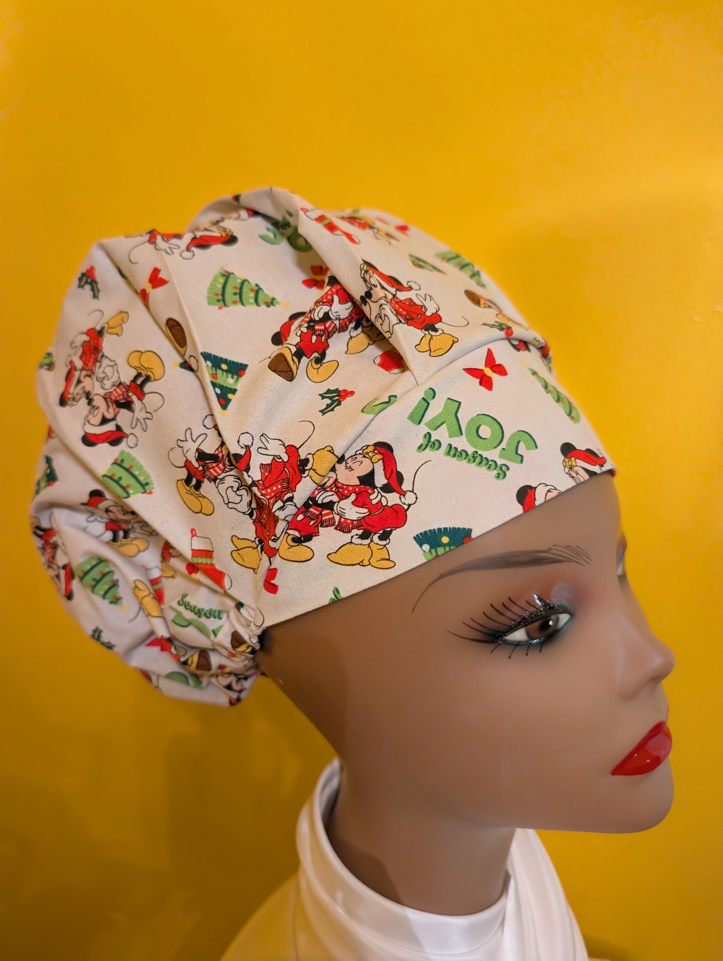 Minnie/Mickey Christmas Themed Red/Green/White Satin Lined Bouffant Style Hat