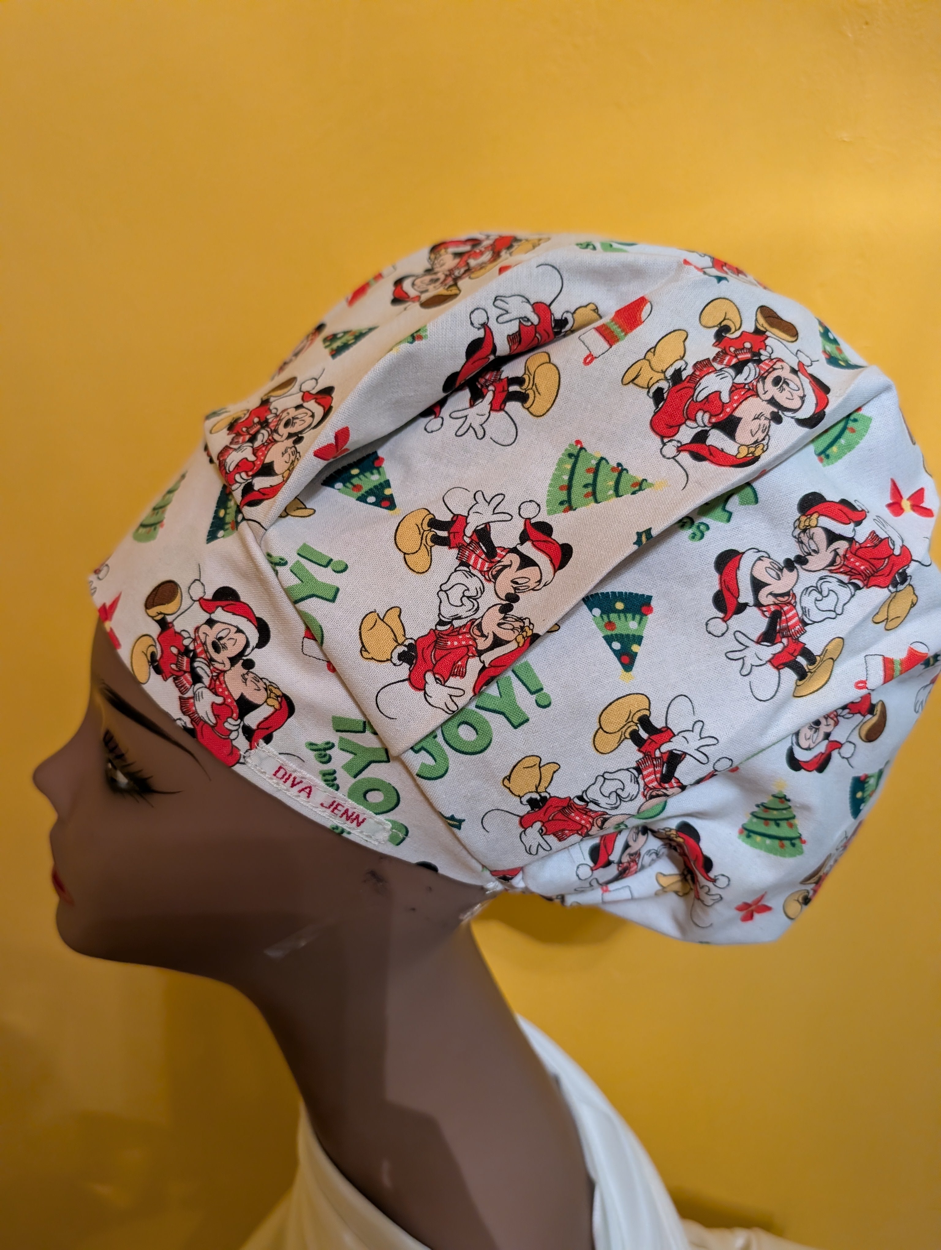 Minnie/Mickey Christmas Themed Red/Green/White Satin Lined Bouffant Style Hat