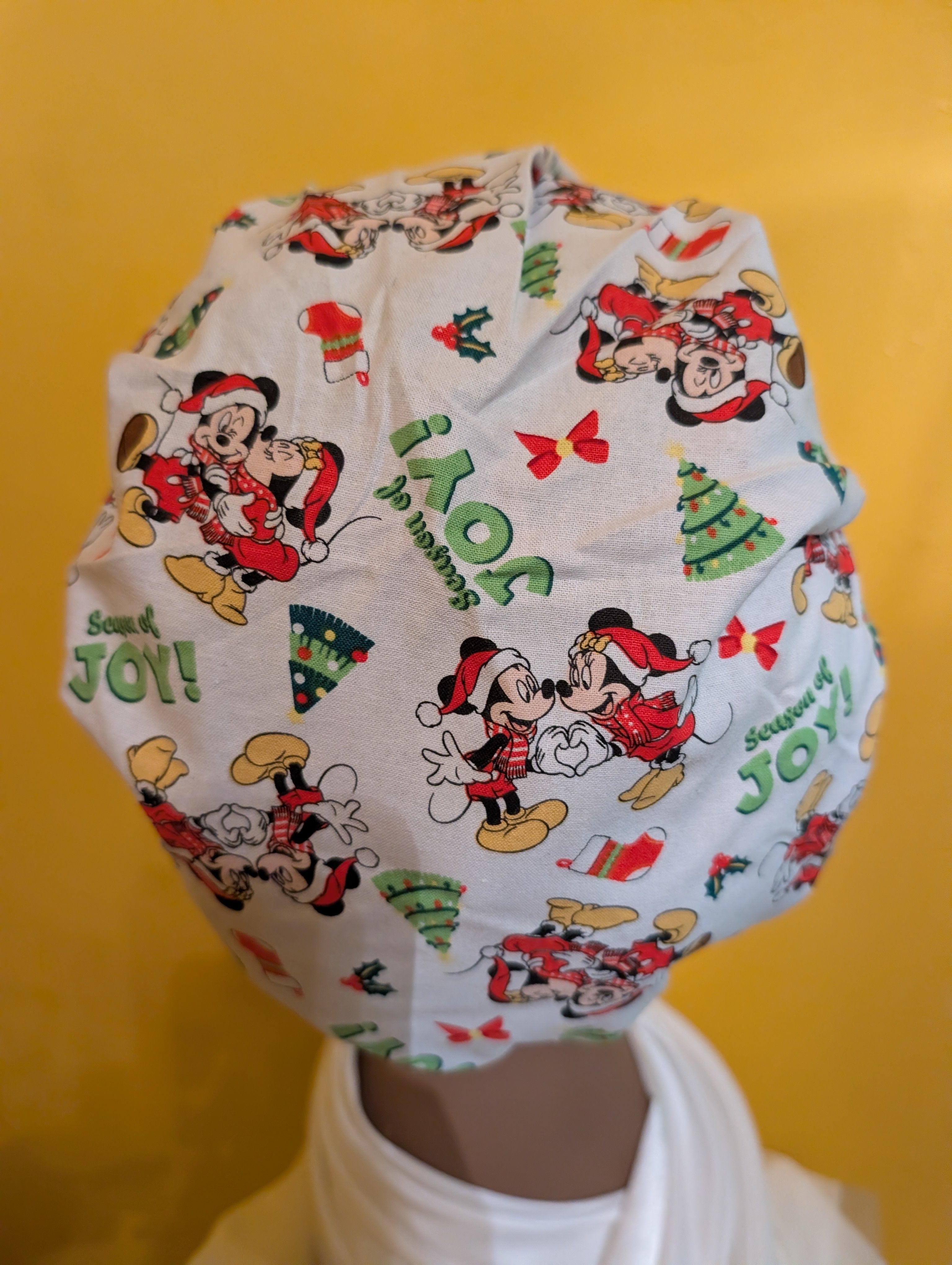 Minnie/Mickey Christmas Themed Red/Green/White Satin Lined Bouffant Style Hat