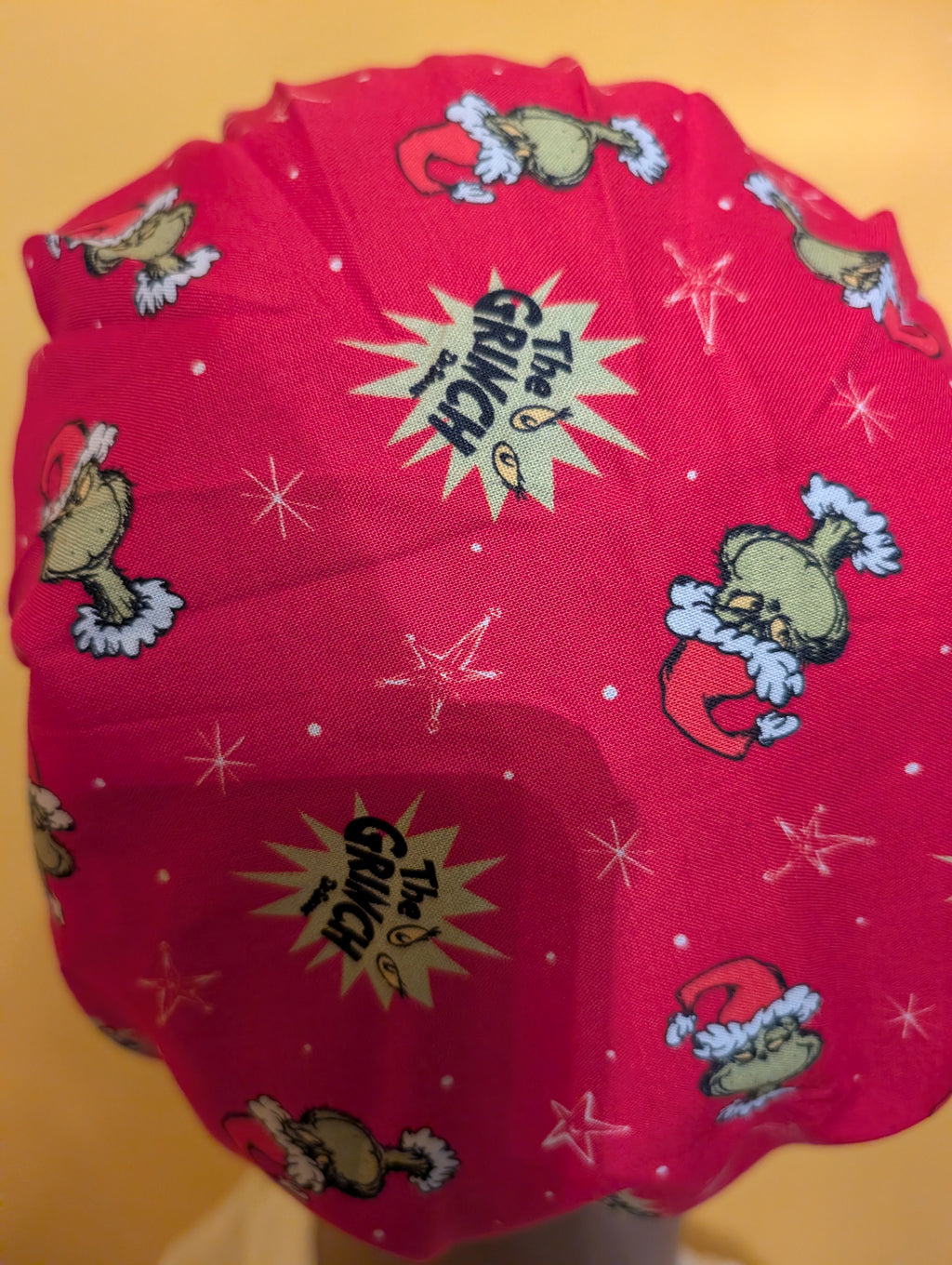 Red Grinch Themed Christmas Satin Lined Bouffant Style Hat