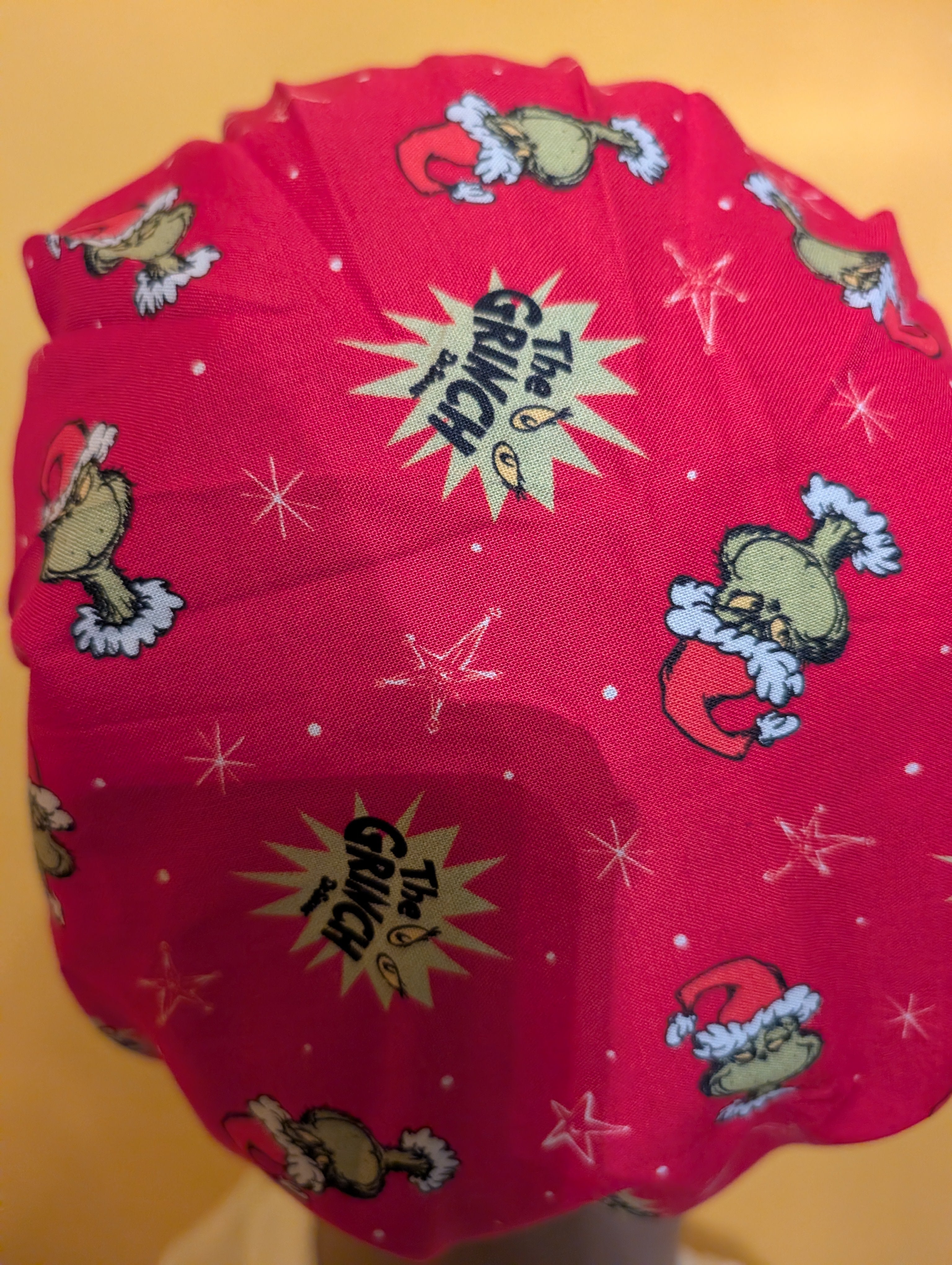 Red Grinch Themed Christmas Satin Lined Bouffant Style Hat