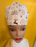 Gold/White Christmas themed Satin Lined Bouffant Style Hat
