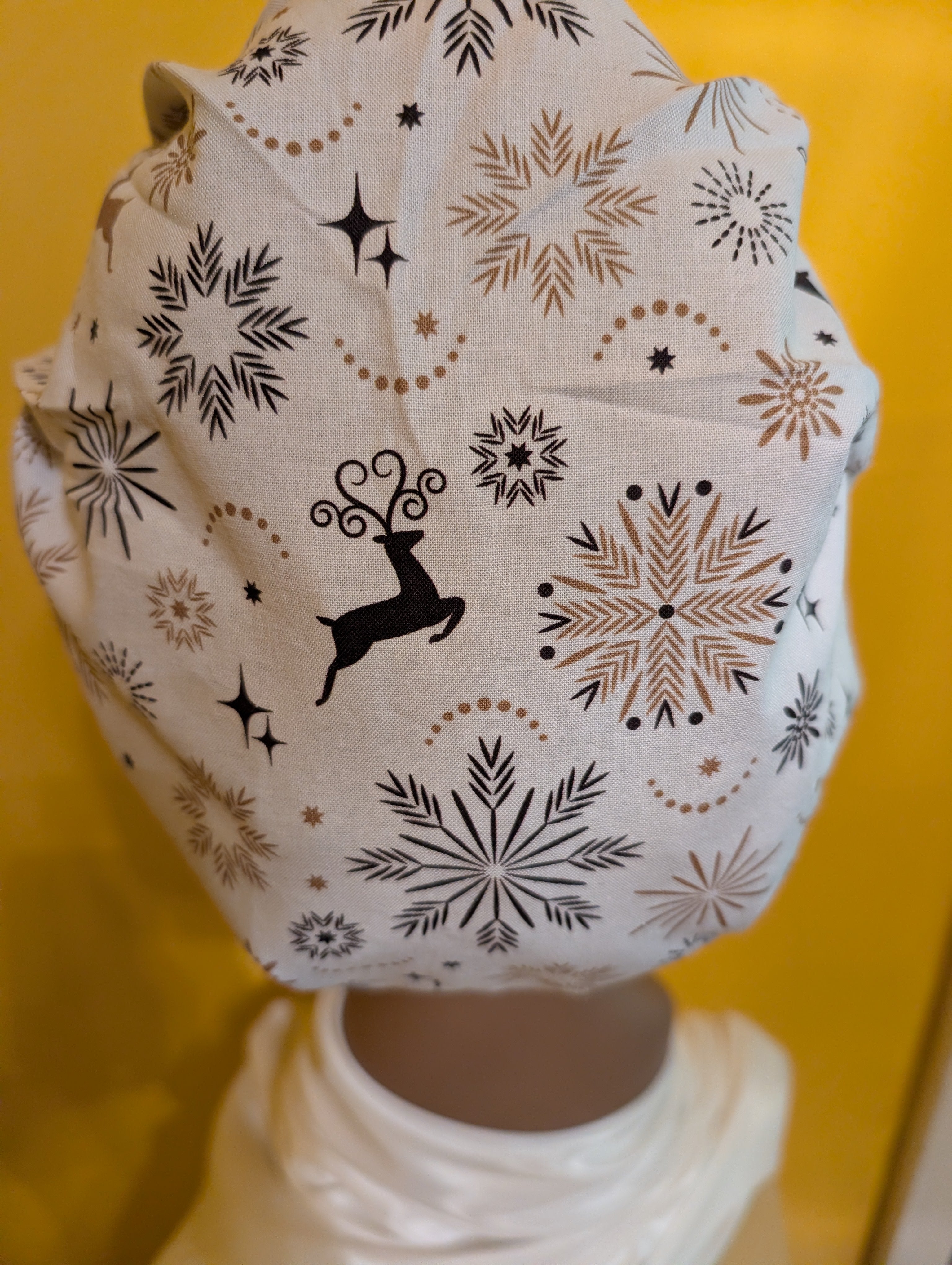 Gold/White Christmas themed Satin Lined Bouffant Style Hat