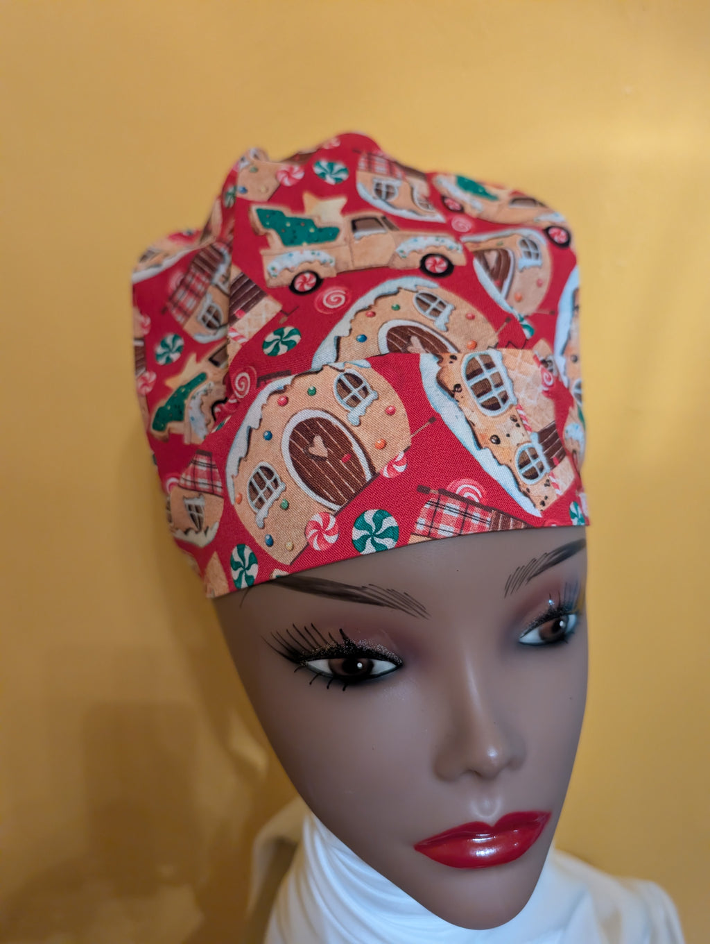 Red/Beige/Green Christmas Satin Lined Bouffant Style Hat