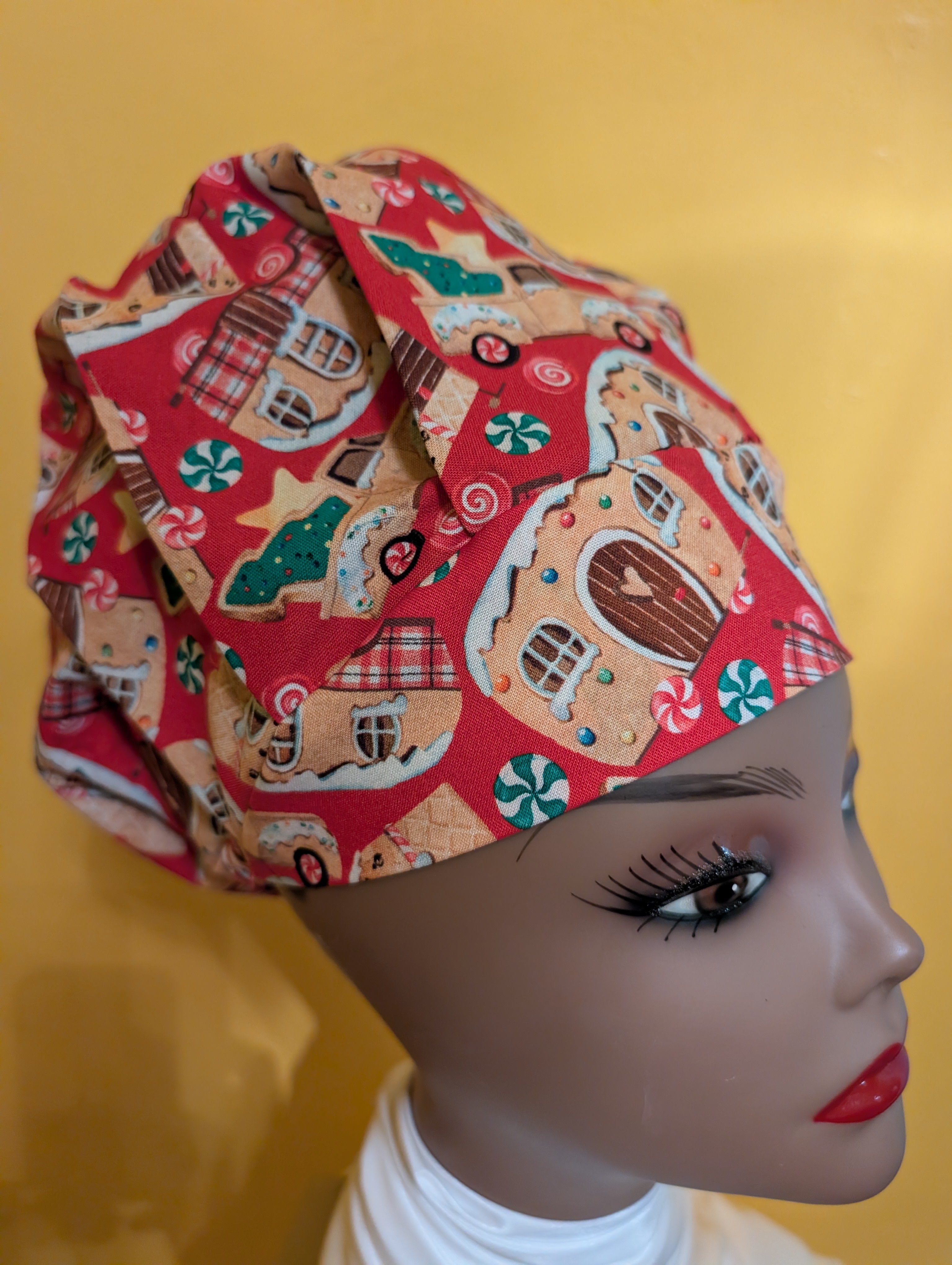 Red/Beige/Green Christmas Satin Lined Bouffant Style Hat