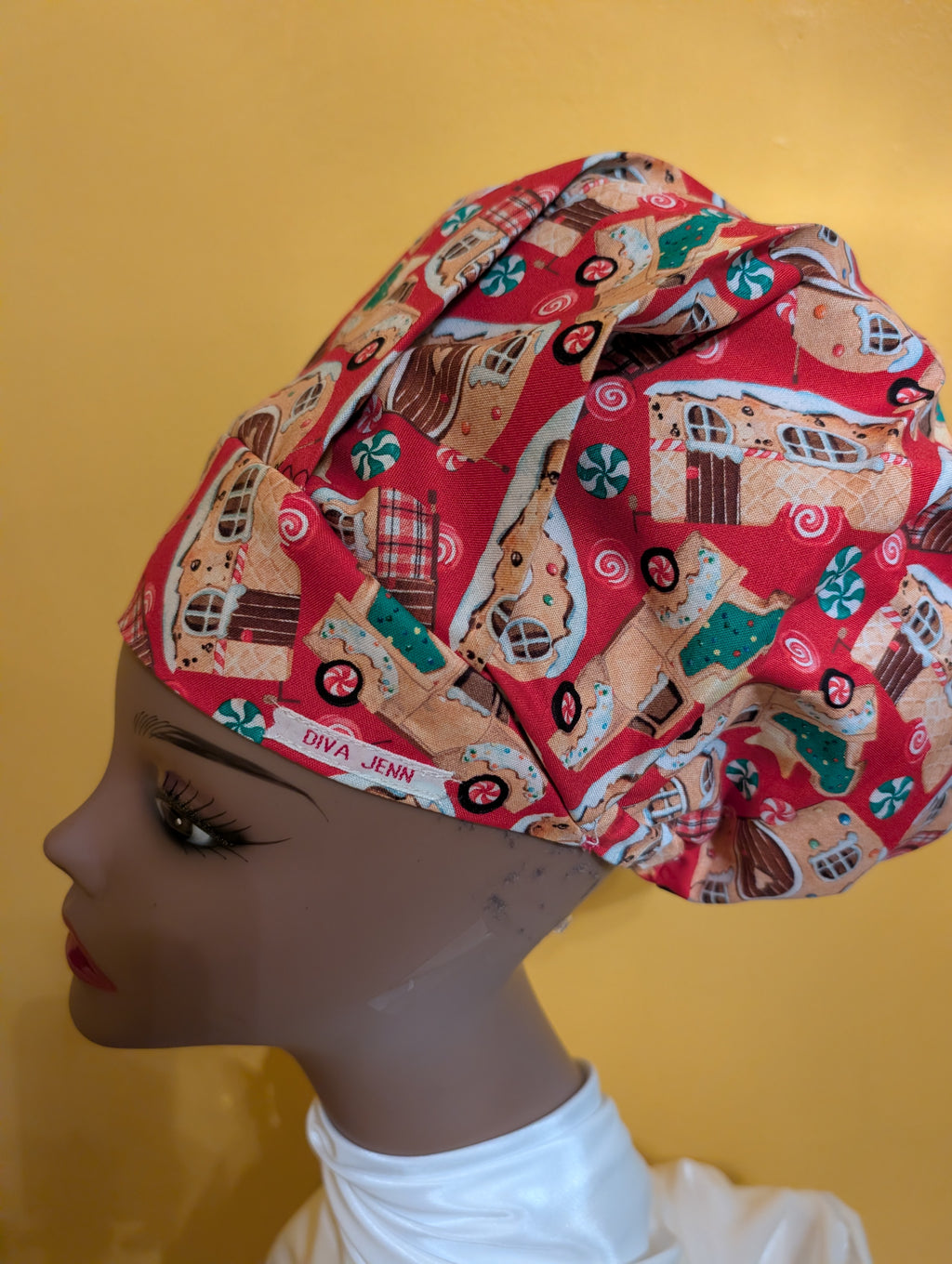 Red/Beige/Green Christmas Satin Lined Bouffant Style Hat