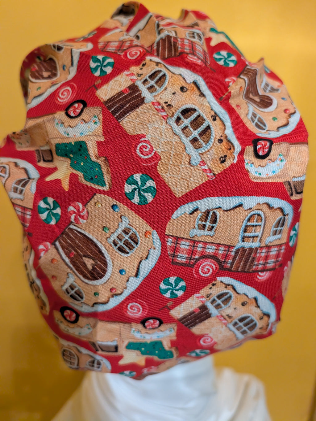 Red/Beige/Green Christmas Satin Lined Bouffant Style Hat
