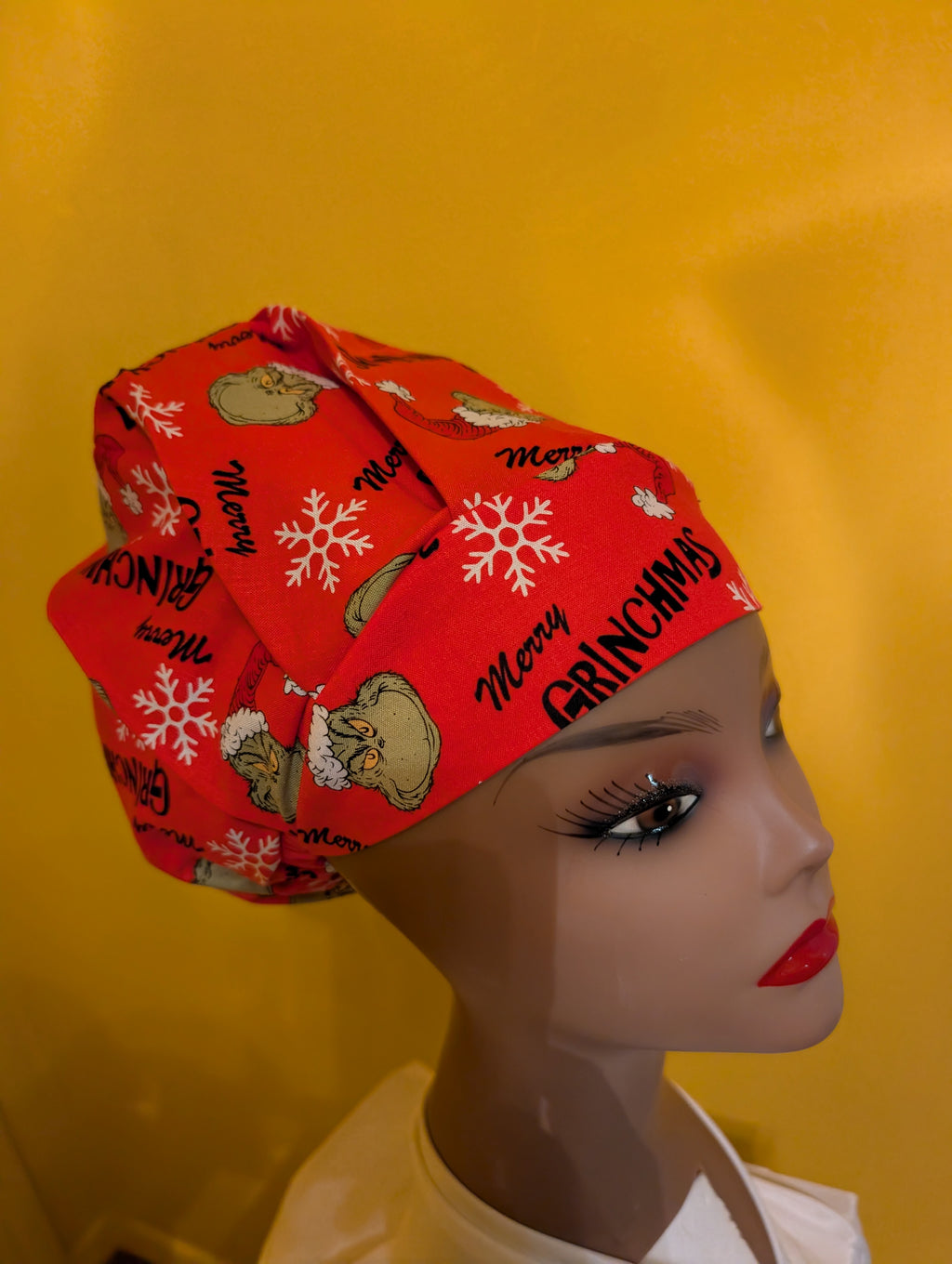 Red/Green/White Grinch Christmas Satin Lined Bouffant Style Hats