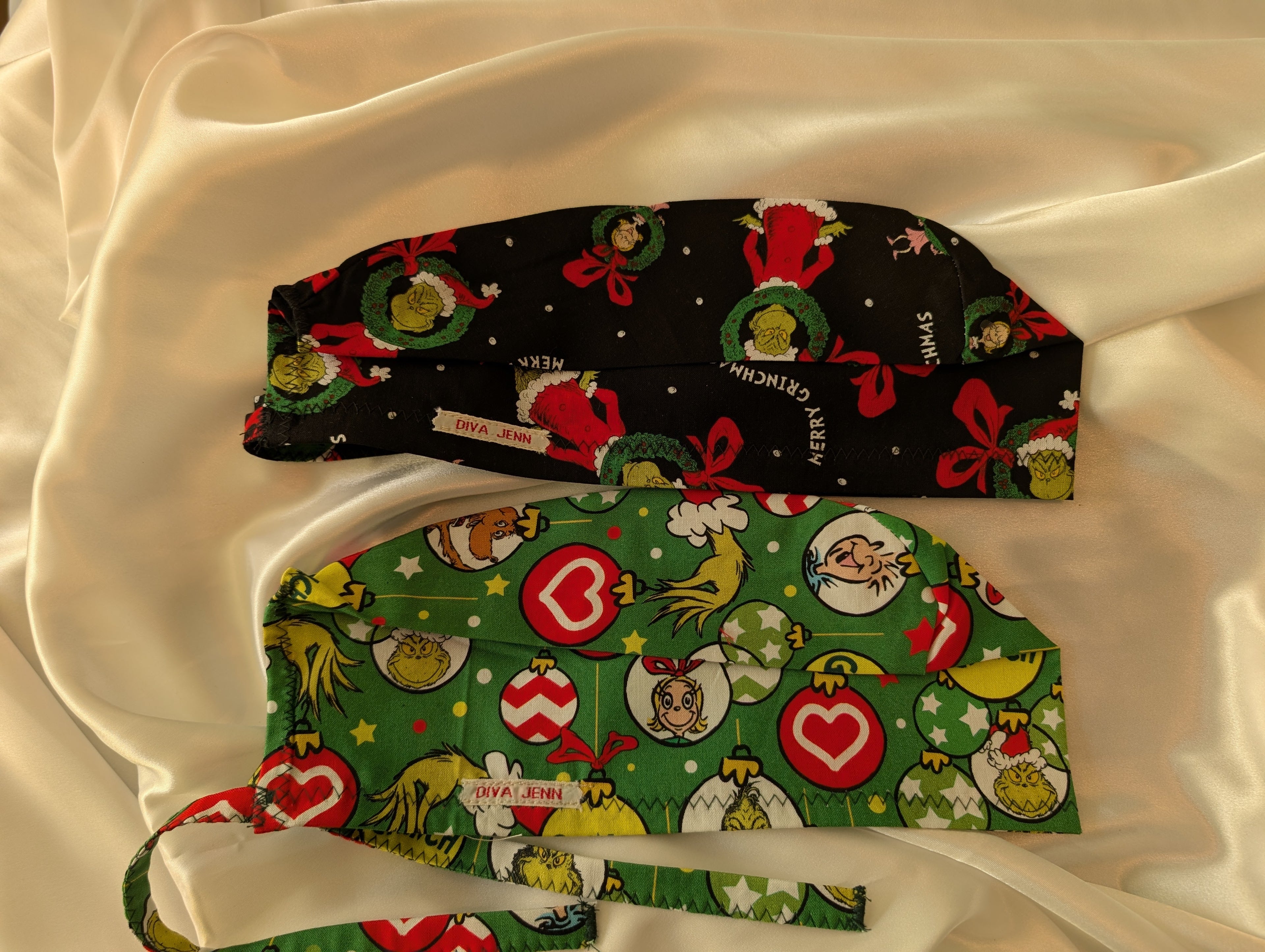 Green/Black Set of two Grinch Christmas Tie in the Back Hat