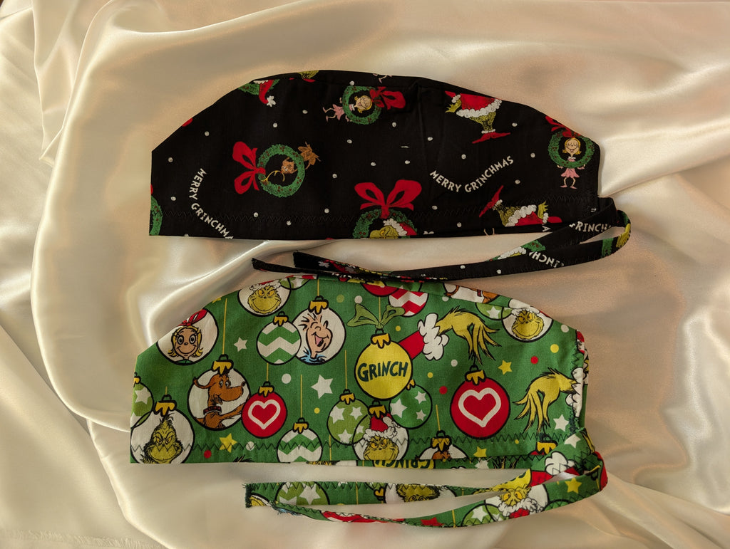 Green/Black Set of two Grinch Christmas Tie in the Back Hat
