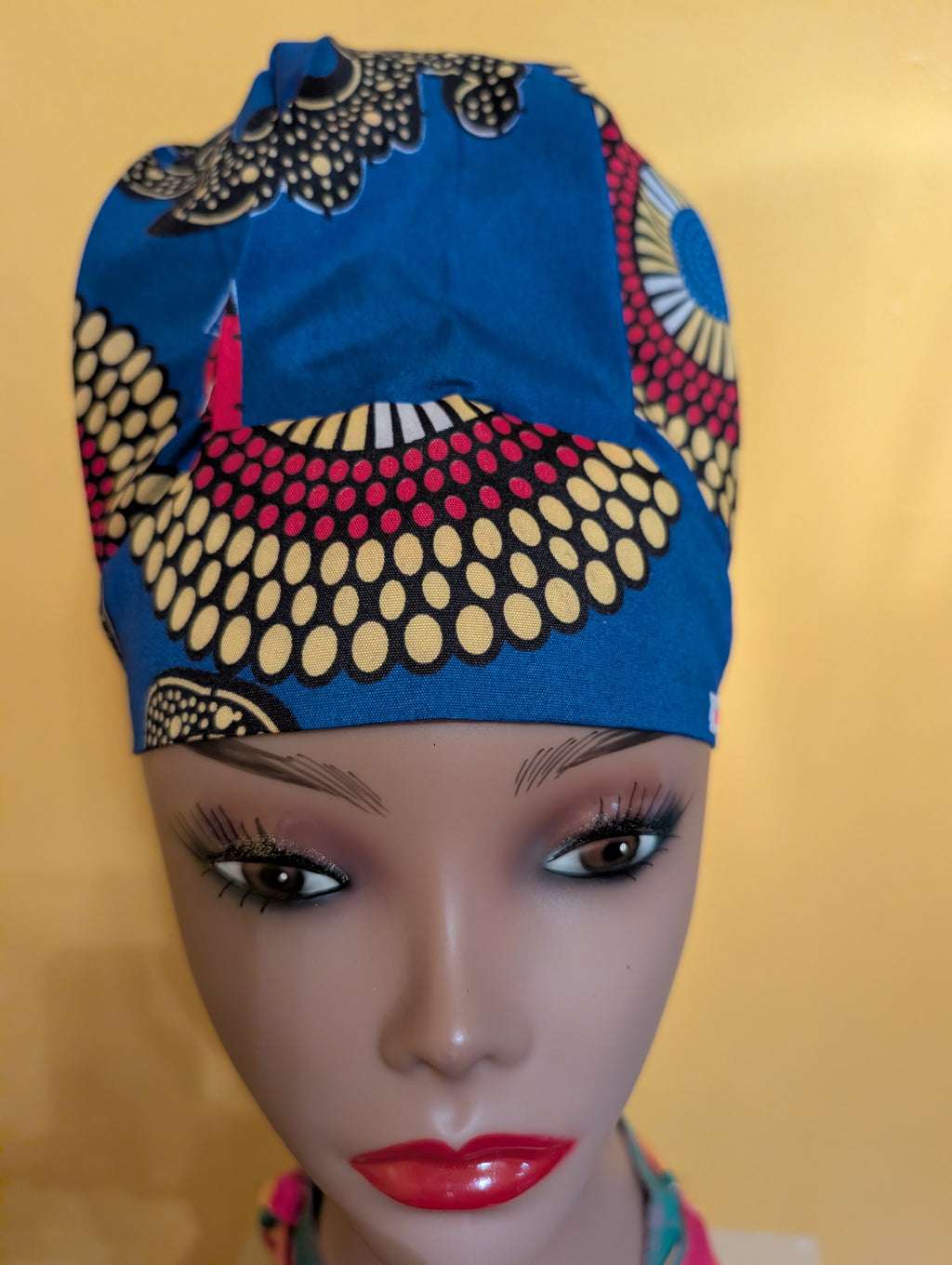 Blue/Red/Yellow Satin Lined Bouffant Style Hat