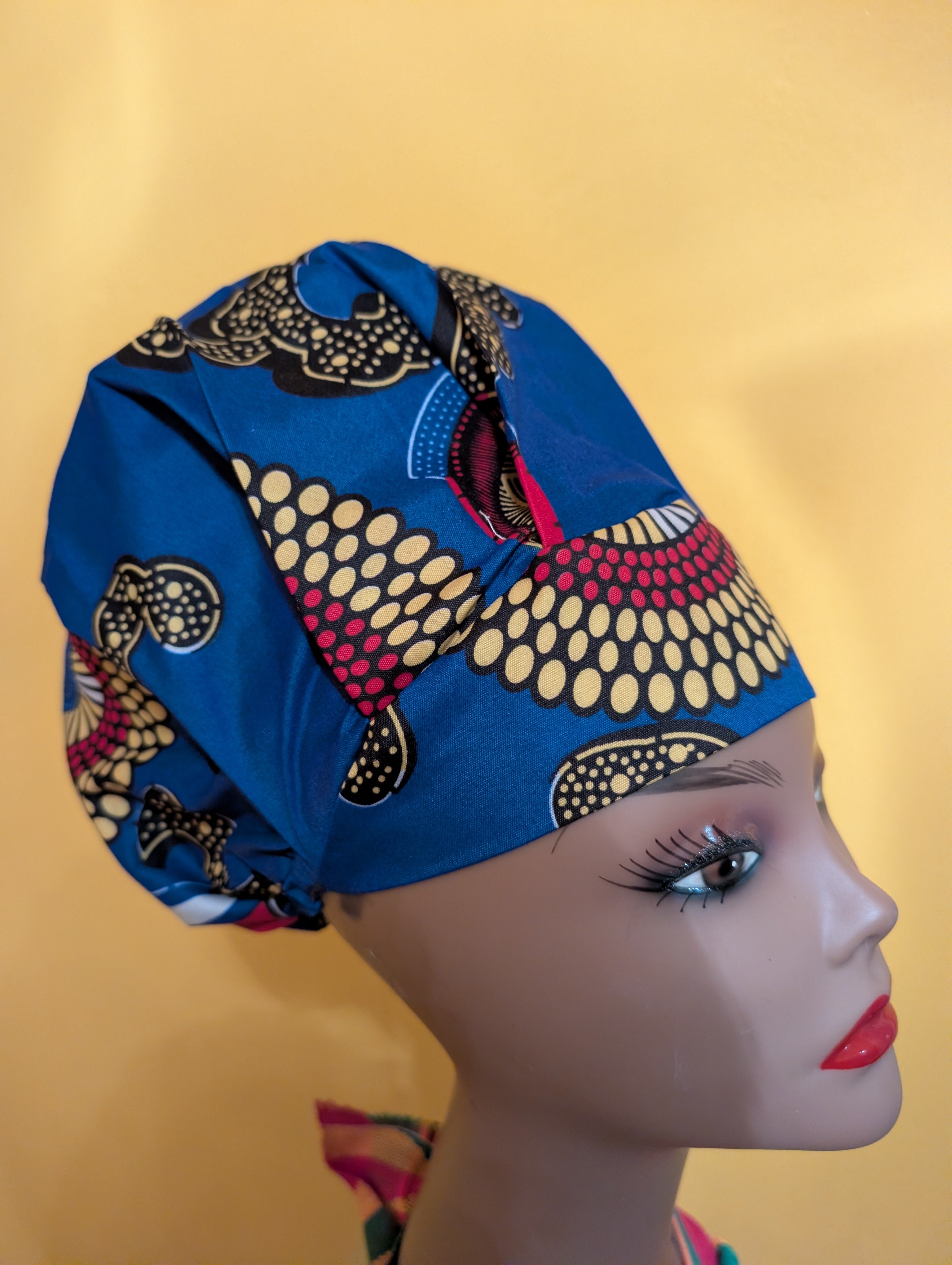 Blue/Red/Yellow Satin Lined Bouffant Style Hat