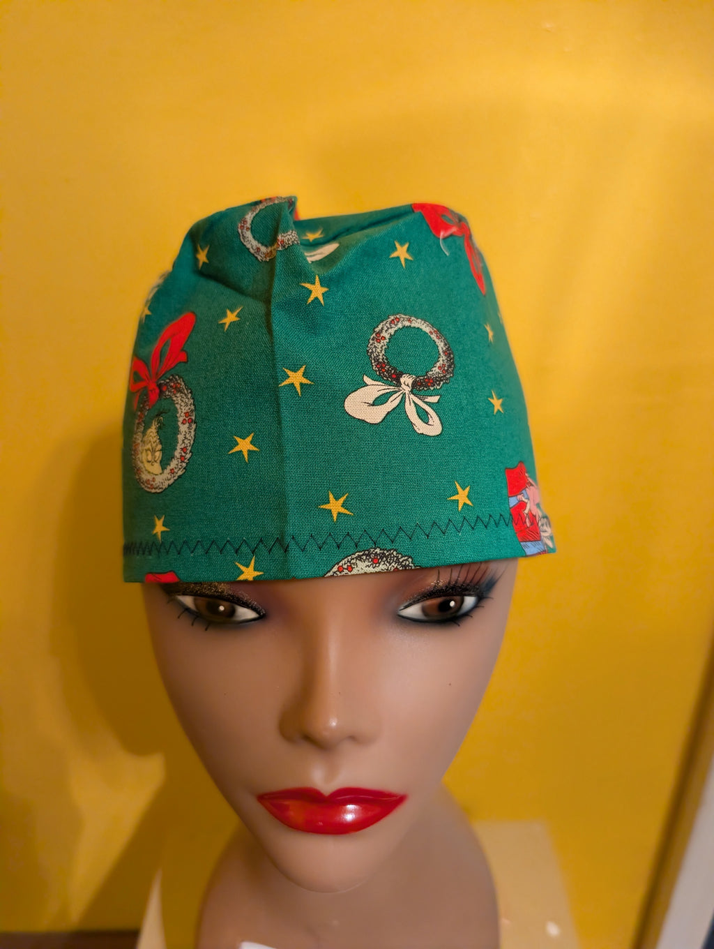 Green/Red Grinch Themed Christmas Tie in the back Hat set of two