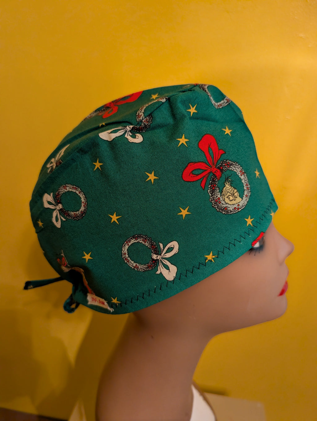 Green/Red Grinch Themed Christmas Tie in the back Hat set of two