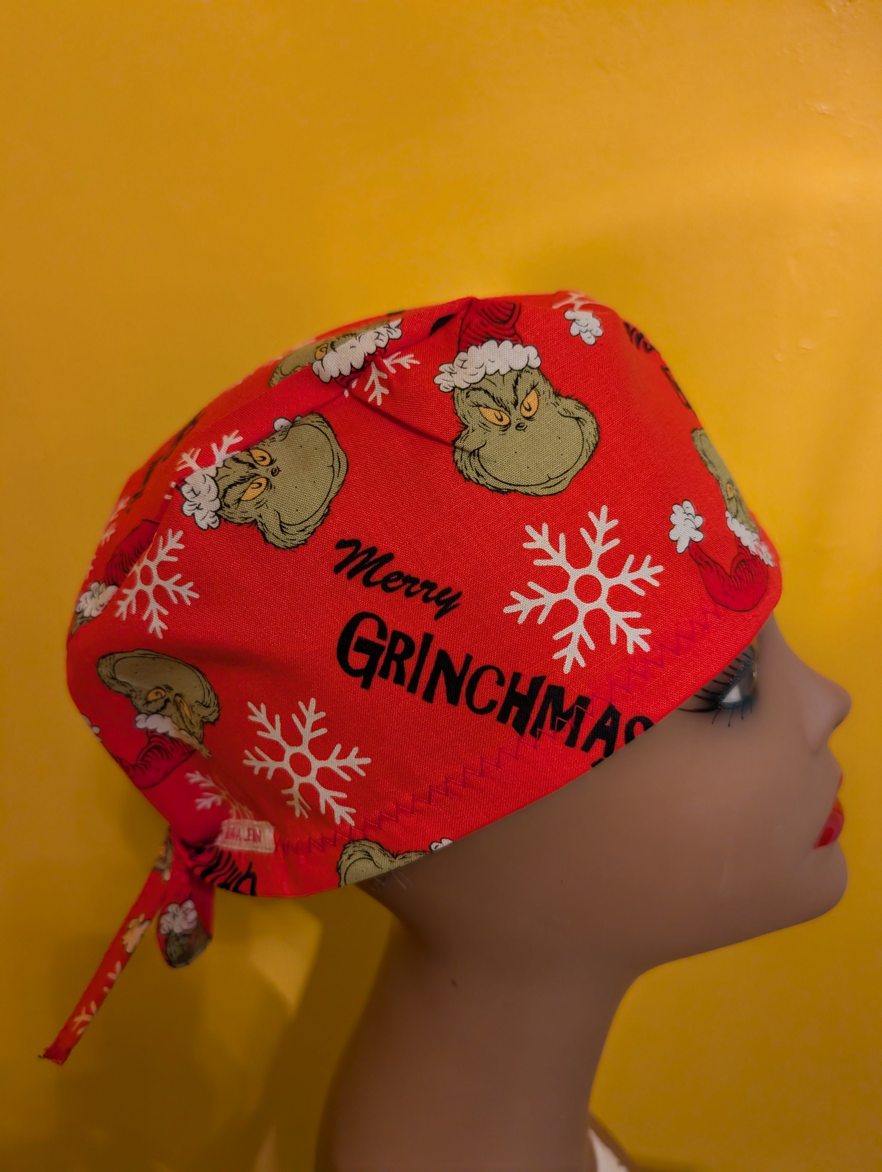 Red/Green Grinch Christmas Hat Set of two tie in the back hat