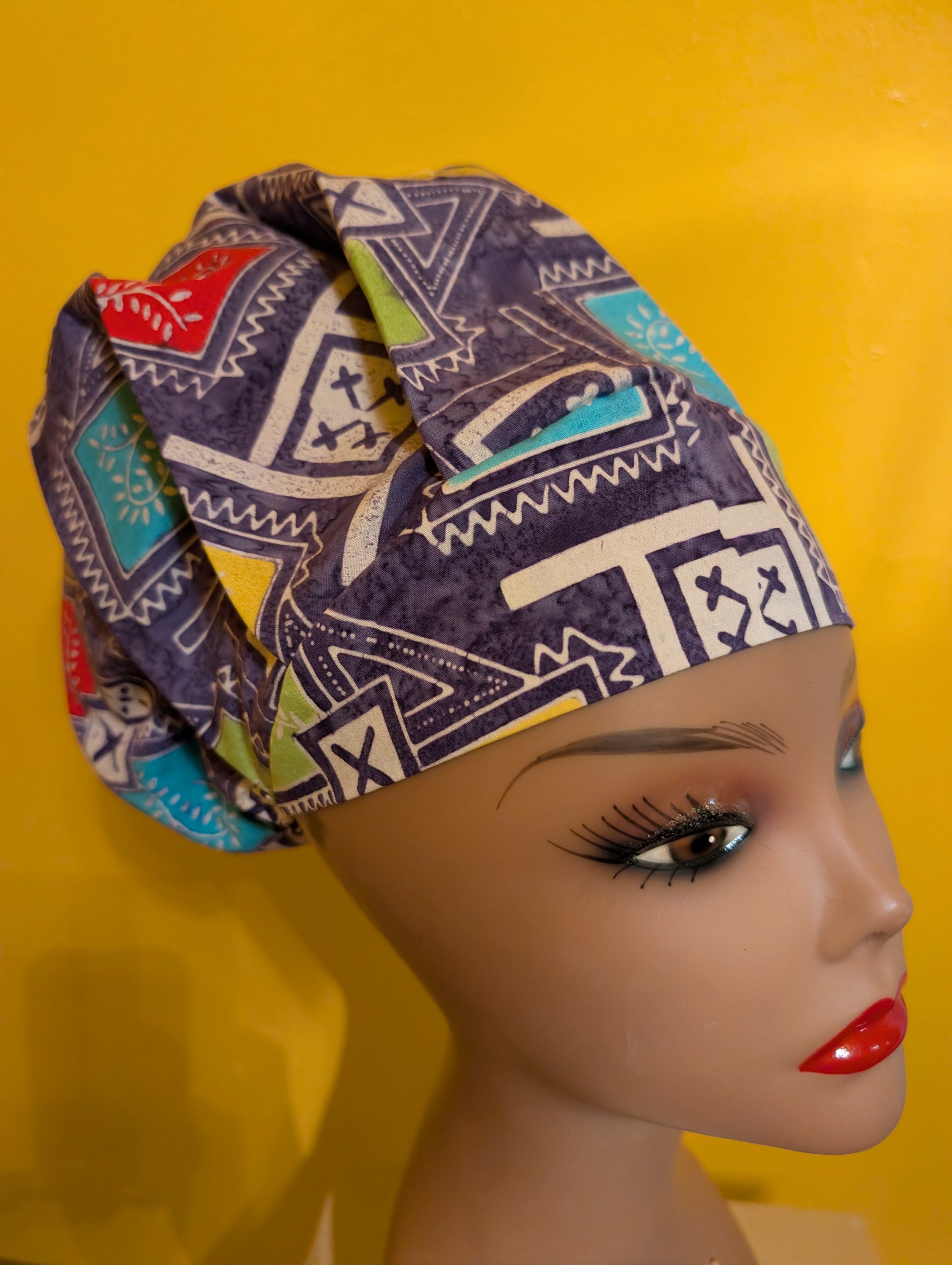 Blue/White/Green/Yellow Satin Lined Bouffant Style Hat