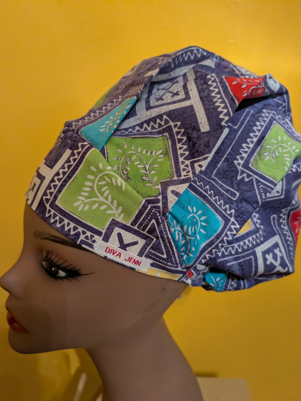 Blue/White/Green/Yellow Satin Lined Bouffant Style Hat