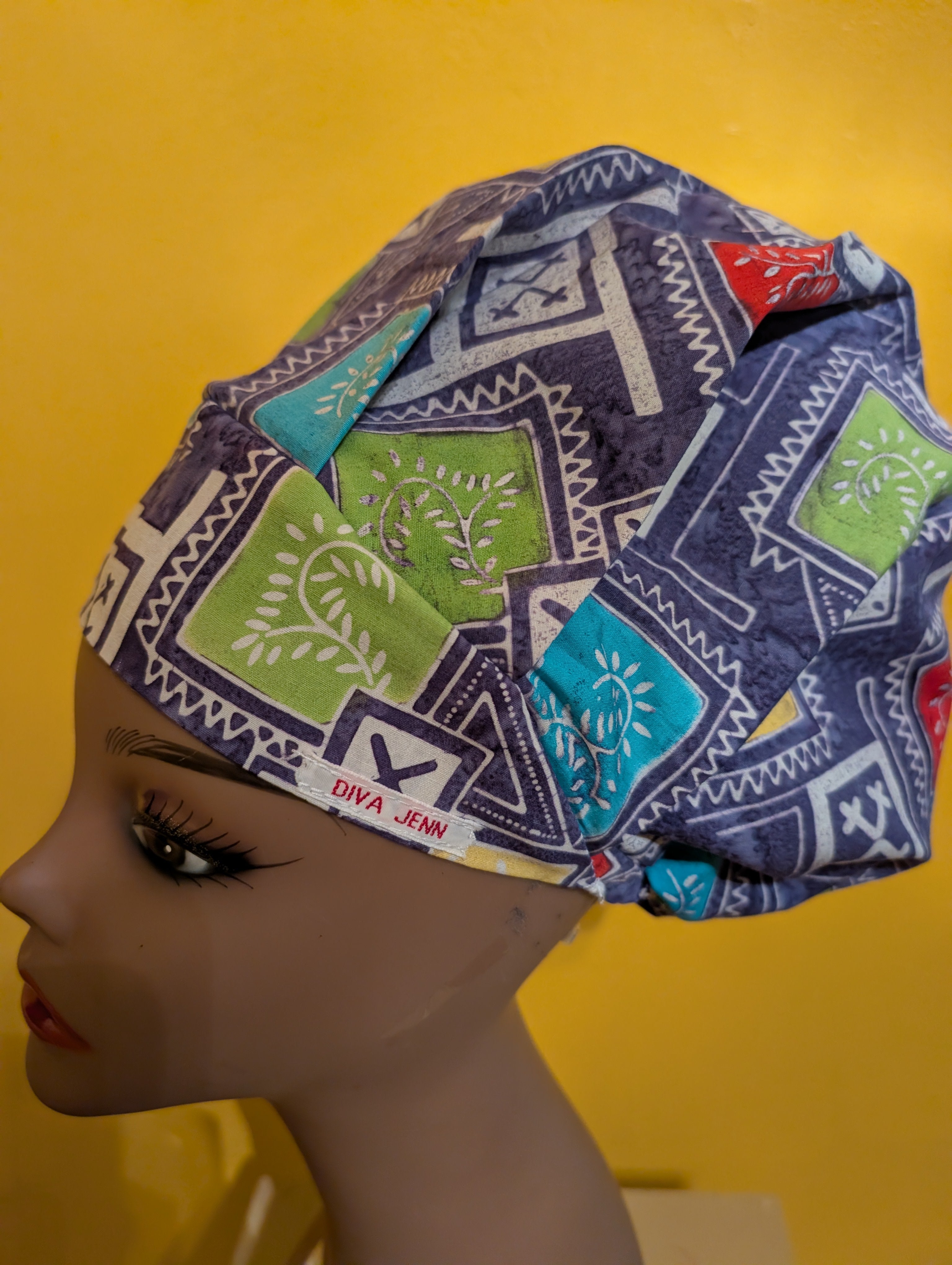 Blue/White/Green/Yellow Satin Lined Bouffant Style Hat
