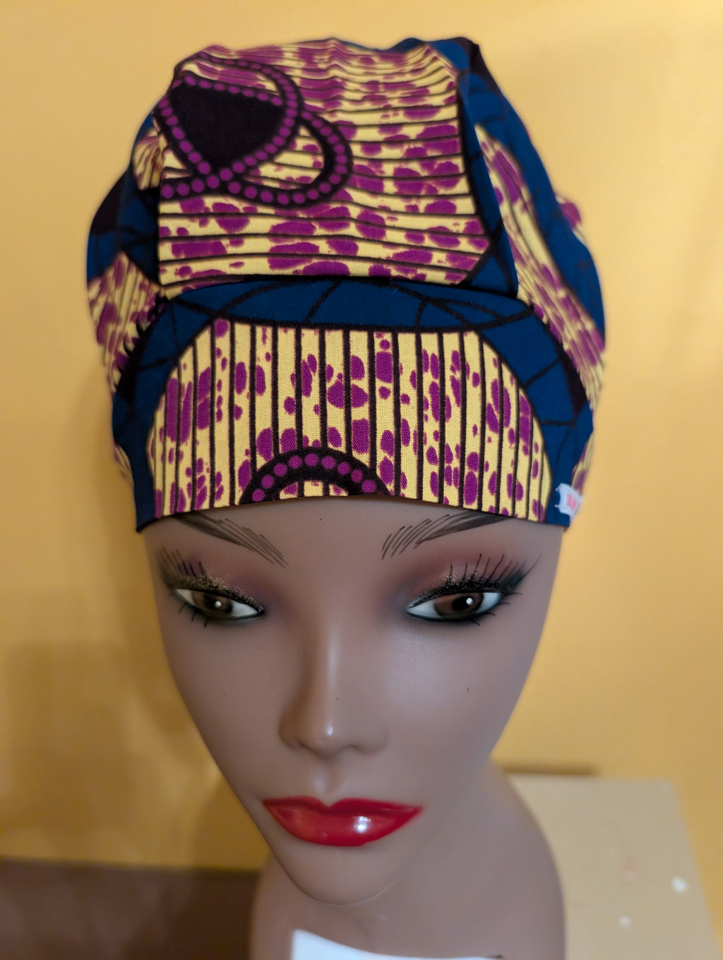 Blue/Yellow/Black Satin Lined Bouffant Style Hat