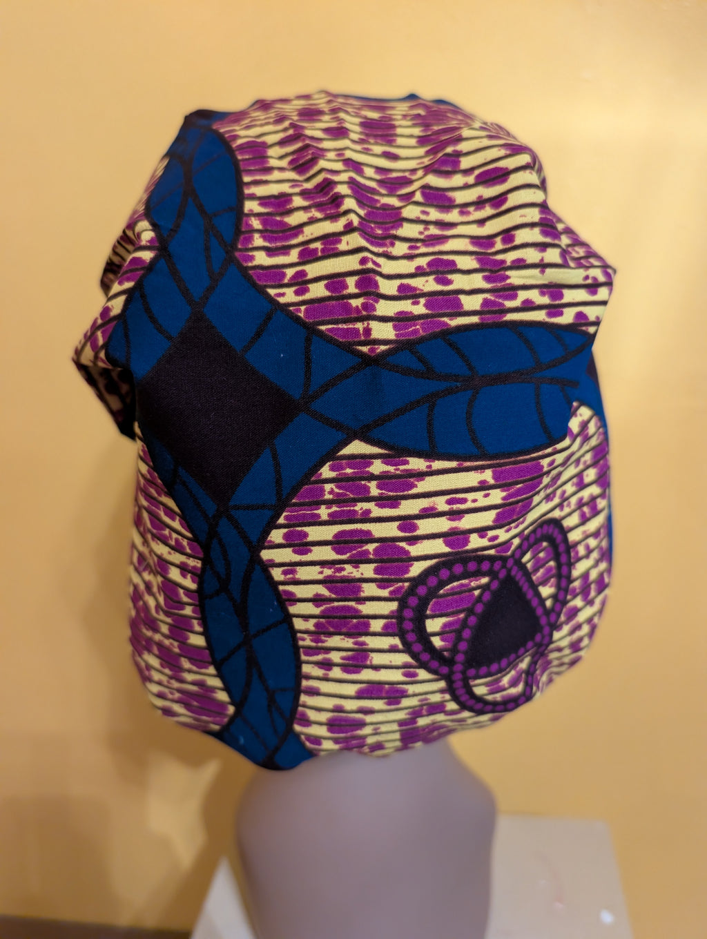 Blue/Yellow/Black Satin Lined Bouffant Style Hat