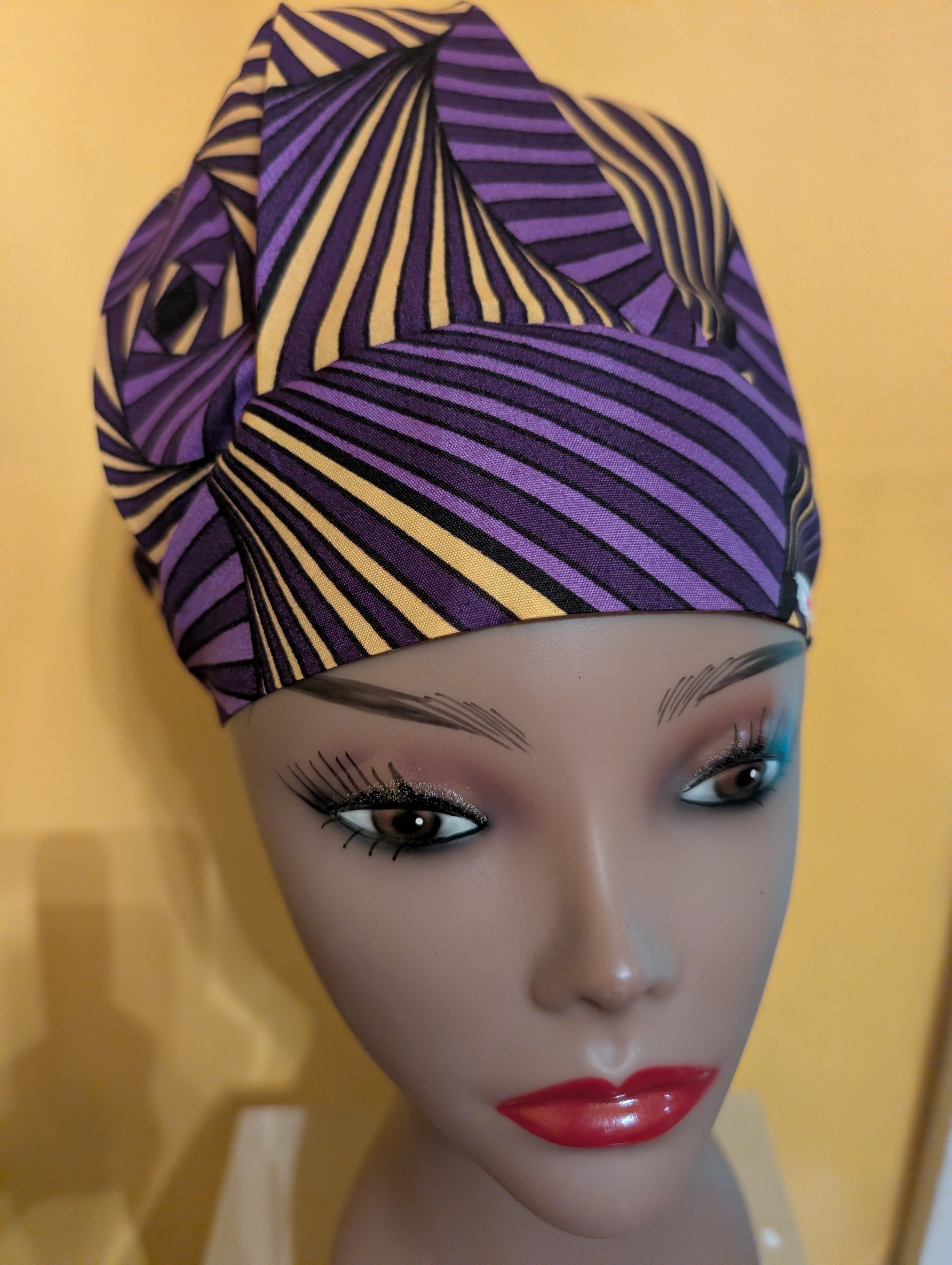 Purple/Gold Satin Lined Bouffant Style Hat