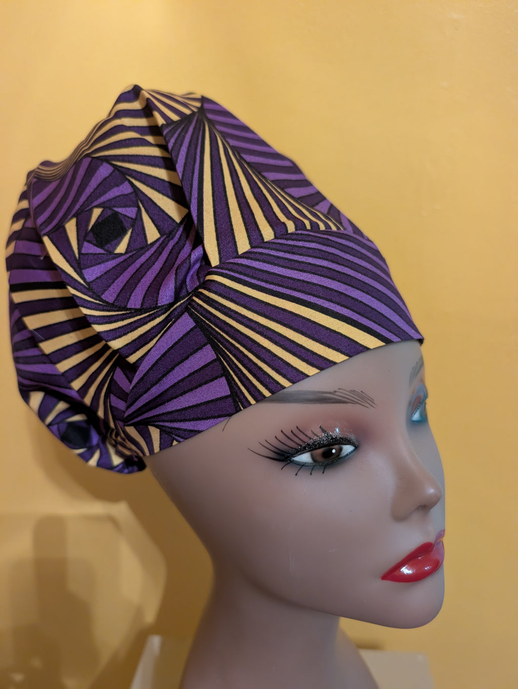 Purple/Gold Satin Lined Bouffant Style Hat