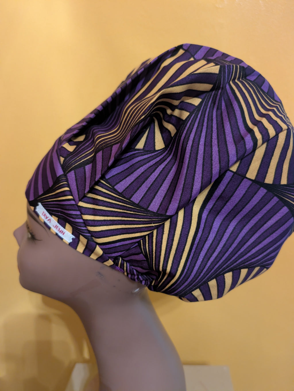 Purple/Gold Satin Lined Bouffant Style Hat