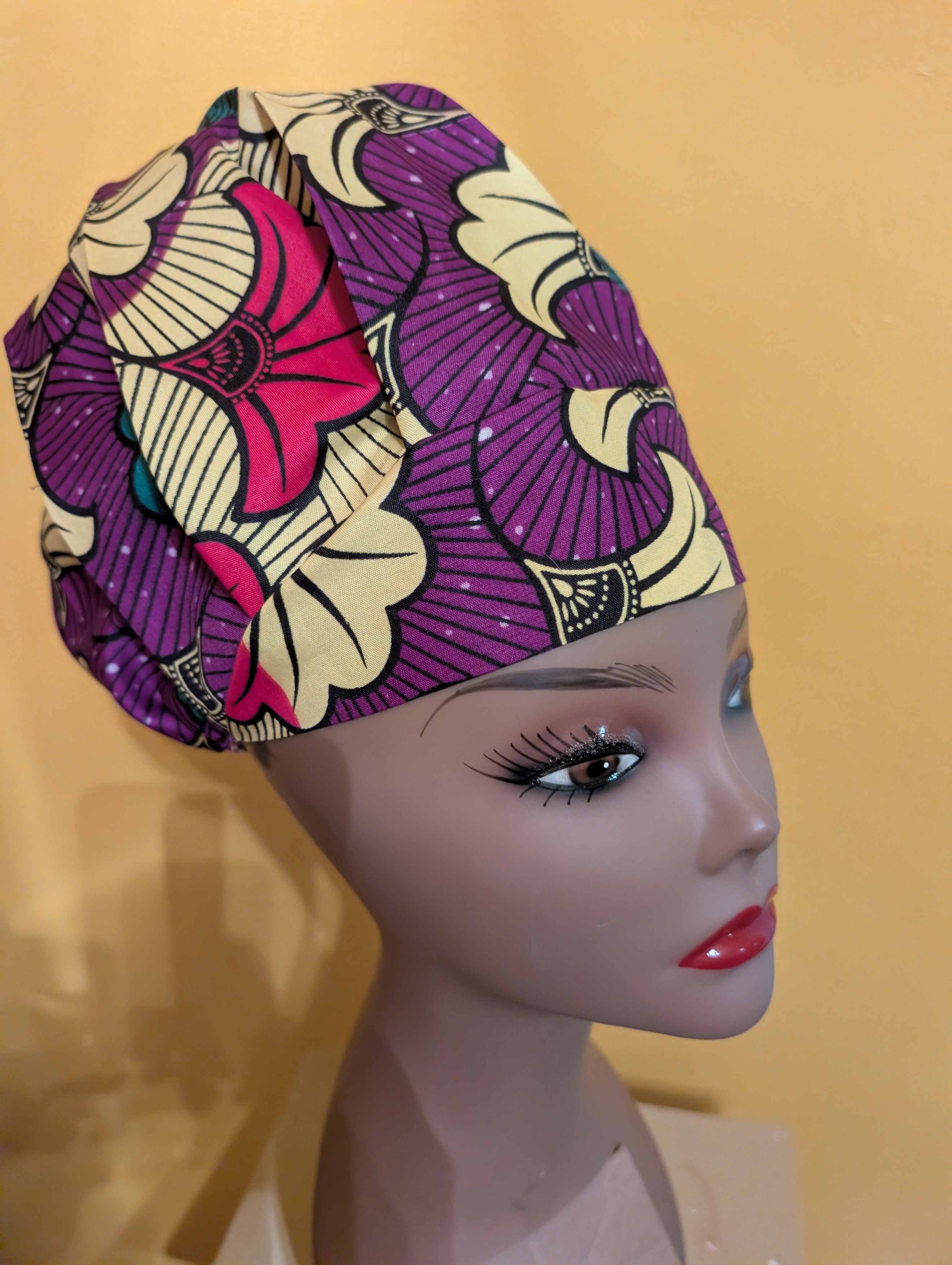 Purple/Yellow/Green Satin Lined Bouffant Style Hat