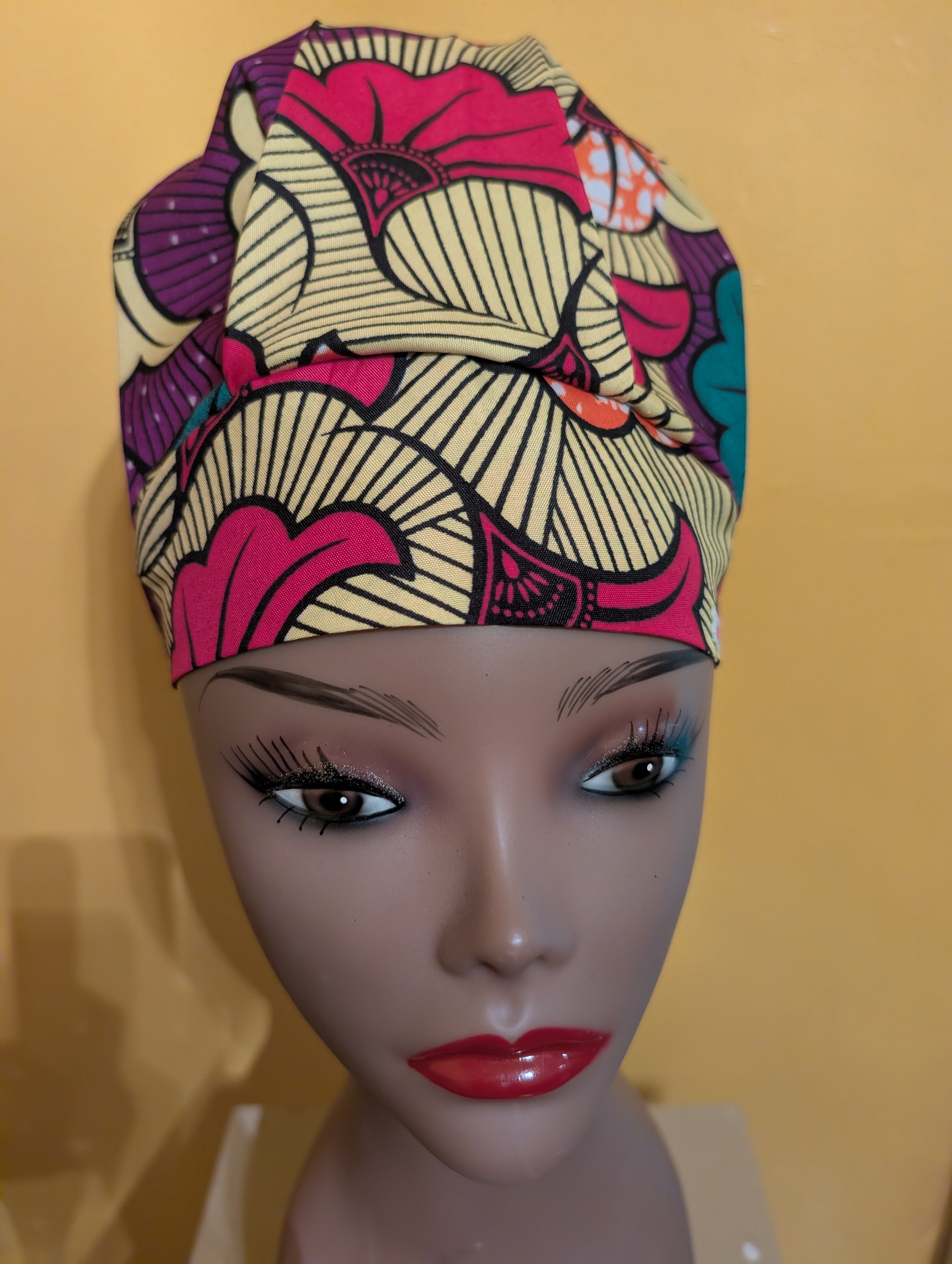 Yellow/Purple/Orange Satin Lined Bouffant Style Hat