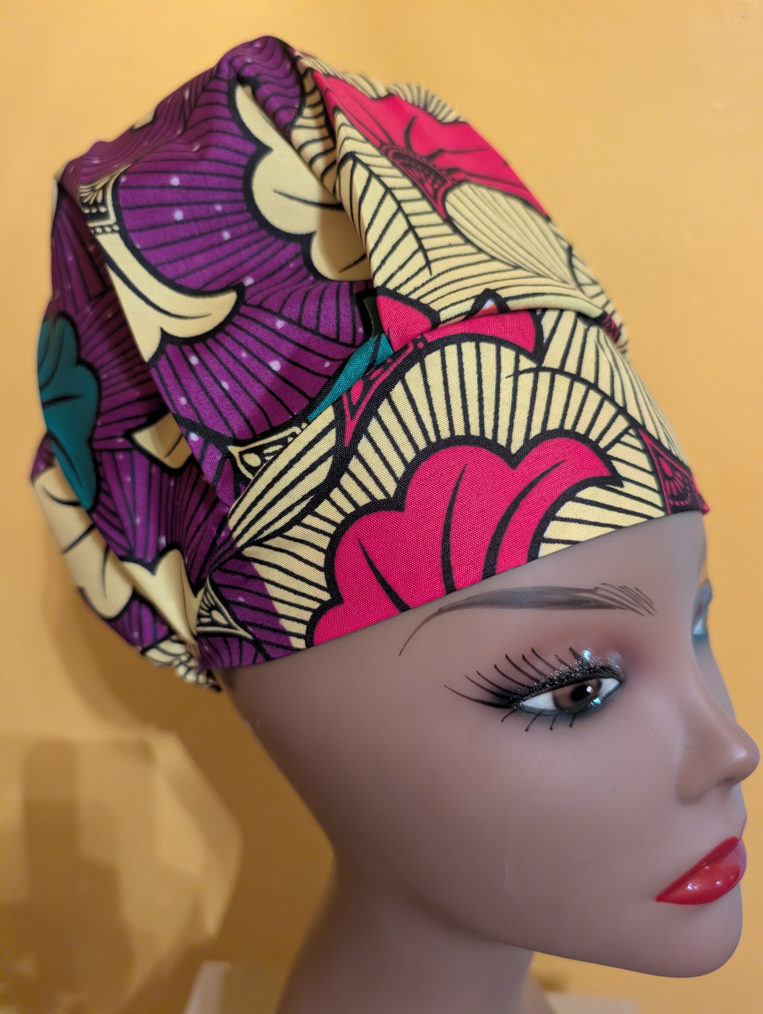 Yellow/Purple/Orange Satin Lined Bouffant Style Hat