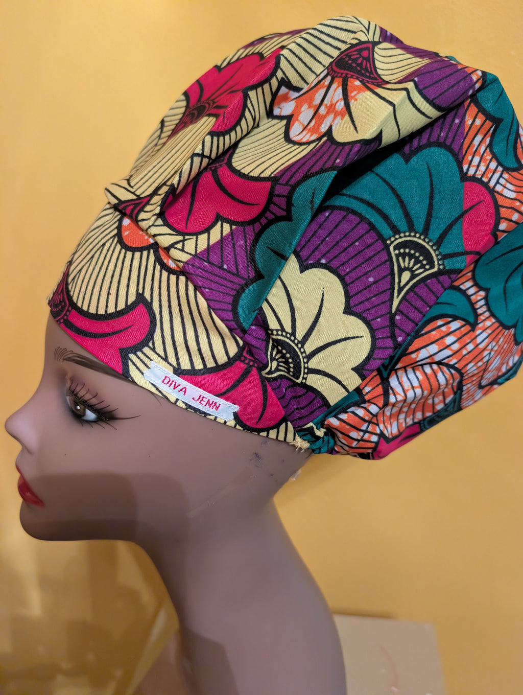 Yellow/Purple/Orange Satin Lined Bouffant Style Hat