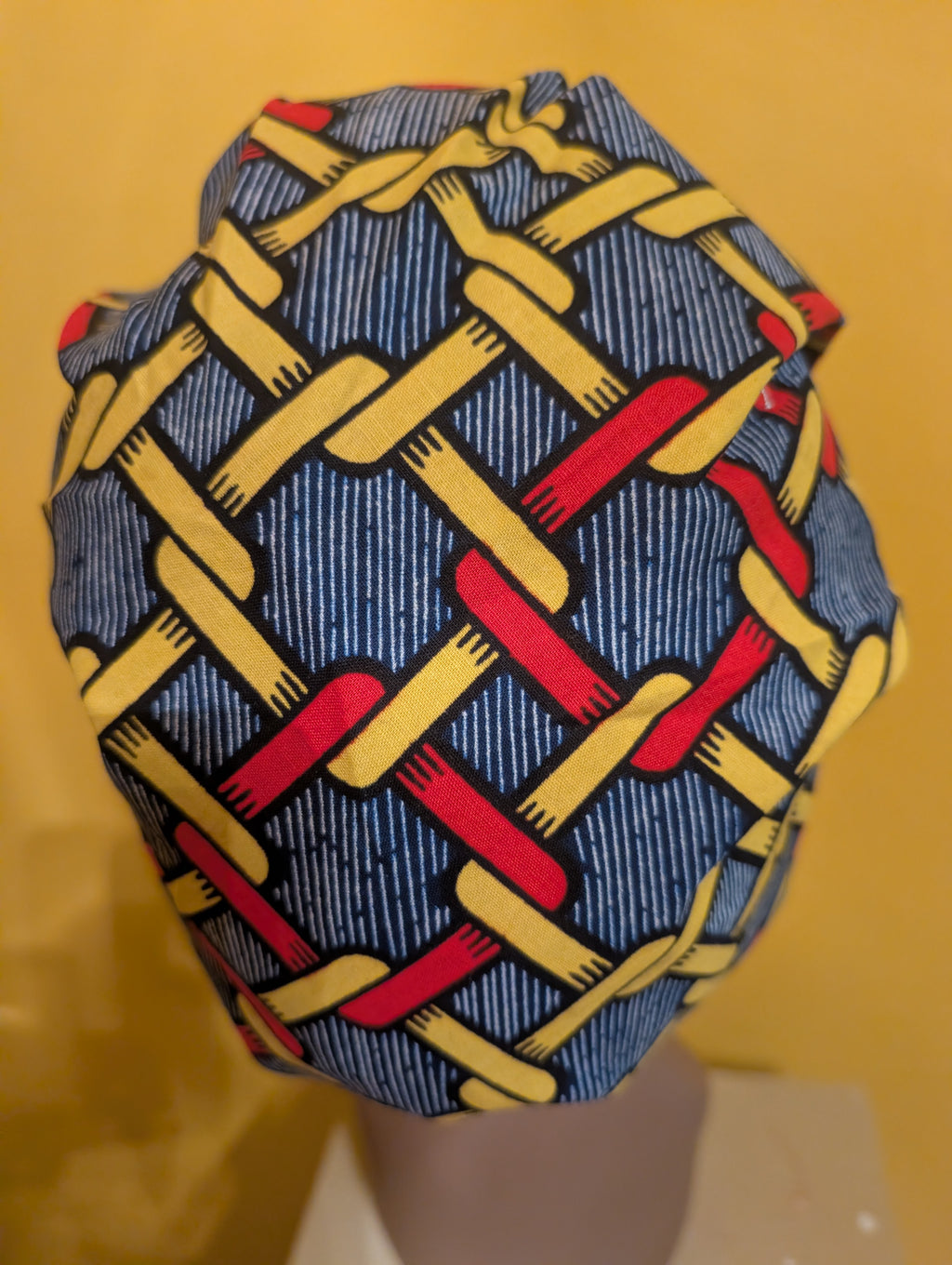 Blue/Yellow/Red Satin Lined Bouffant Style Hat