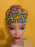 Blue/Yellow/Red Satin Lined Bouffant Style Hat