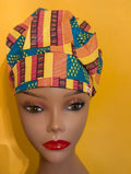 Yellow/Pink/Teal Satin Lined Bouffant Style Hat